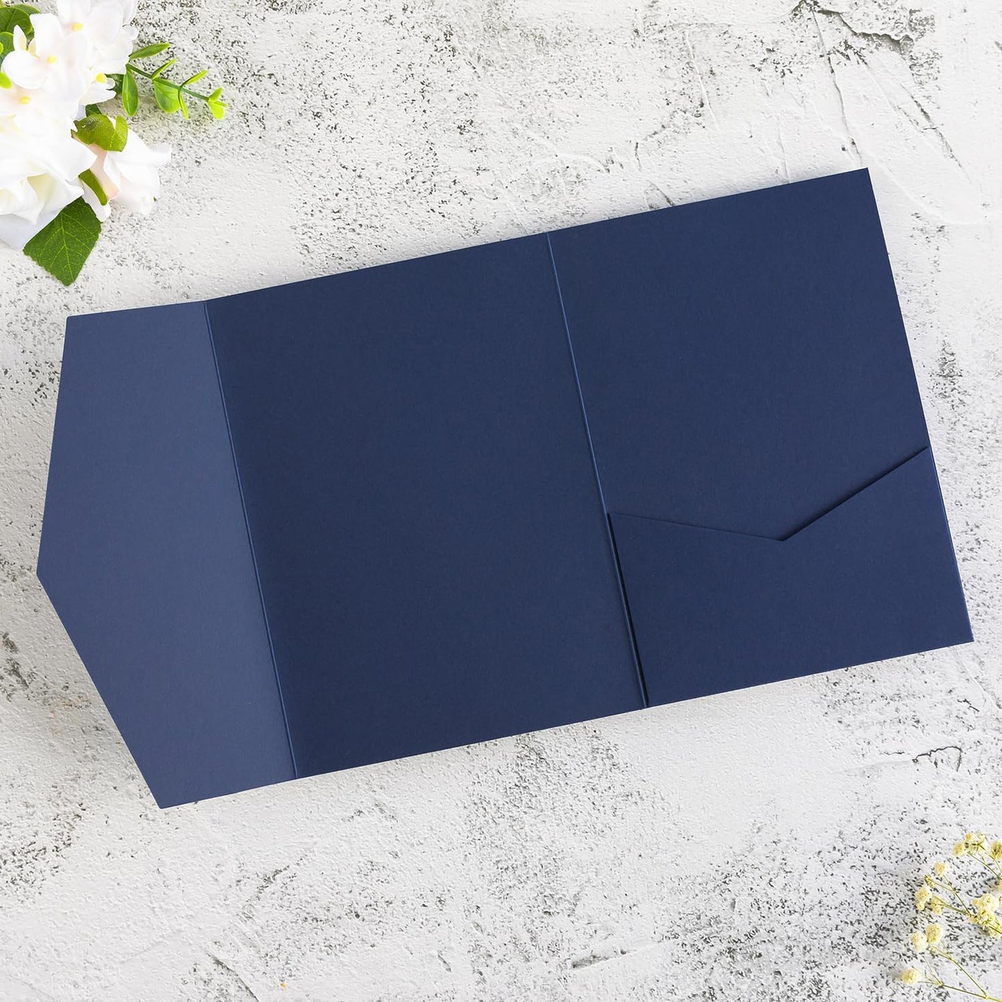 20 PCS Navy Blue Tri-fold Laser Cut Wedding Invitation Pockets for 5x7 Wedding Cards Bridal Shower Engagement Quinceanera Invitation