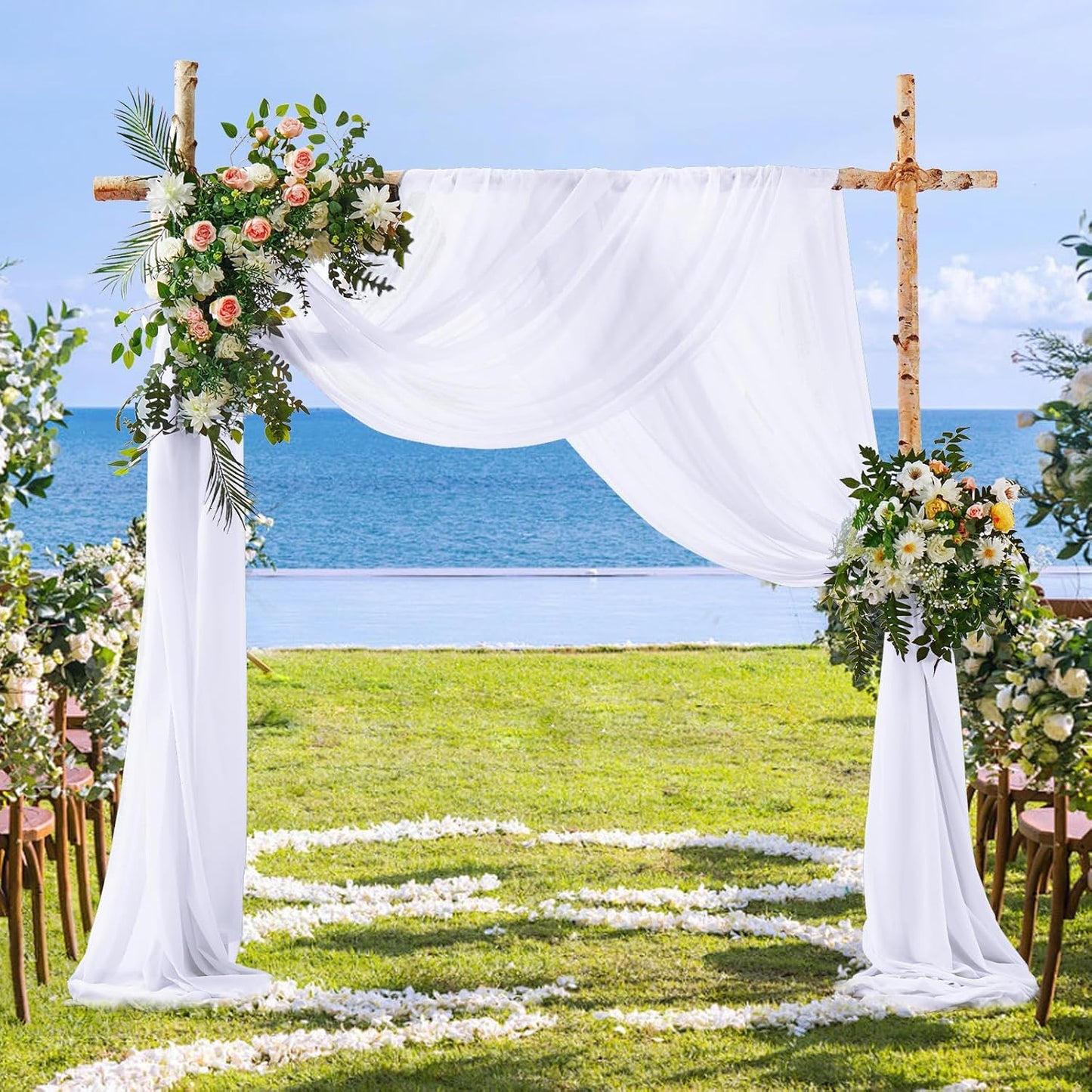 SiinvdaBZX 4 Panels Wedding Arch Draping Fabric 30" x 240" White Polyester Chiffon Fabric for Multiple Occasions