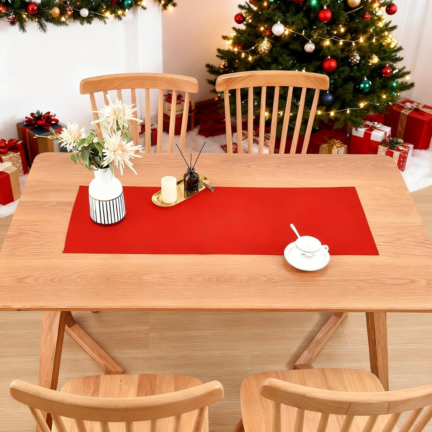 Farmhouse Red Table Runner Small Short Table Runners 36 Inches Coffee Table Runner for Dresser Living Room Bedroom Holiday Party Banquet 12X36 Inch