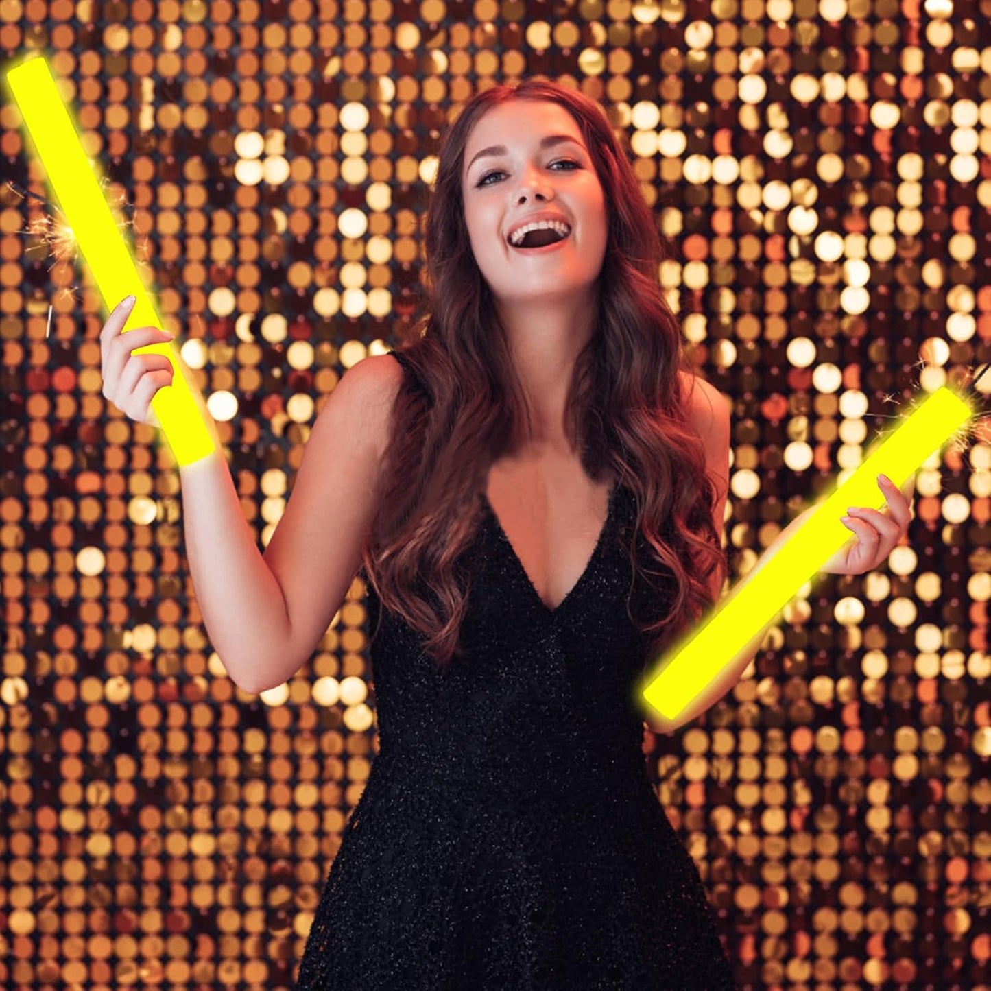 Glow Foam Sticks Bulk, 24 Pcs Yellow Giant LED Light Up Sticks 3 Modes Flashing Glowing Baton Wands Party Supplies for Easter, Wedding, Raves,Concert,Birthday,Christmas, Halloween