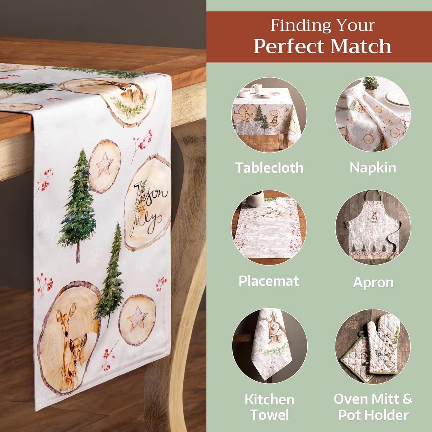 Maison d' Hermine Table Runner 100% Cotton Double Layer Table Runners 108 inches Long for Thanksgiving Christmas Decorations Home Kitchen Dining Party Wedding (Mountain Life, 14.5" x 108")