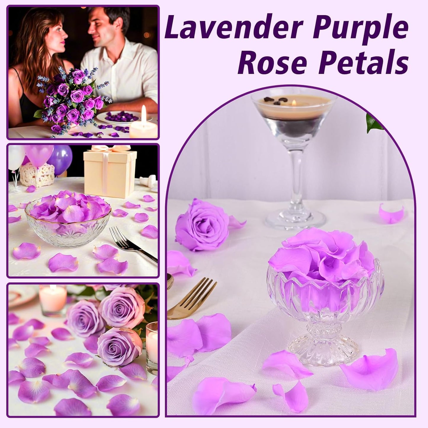 180 PCS Real Purple Rose Petals for Wedding, 1.76oz Dried Flower Petal for Flower Girl to Throw, Romantic Night Shower Party Proposal Centerpiece Table Decor