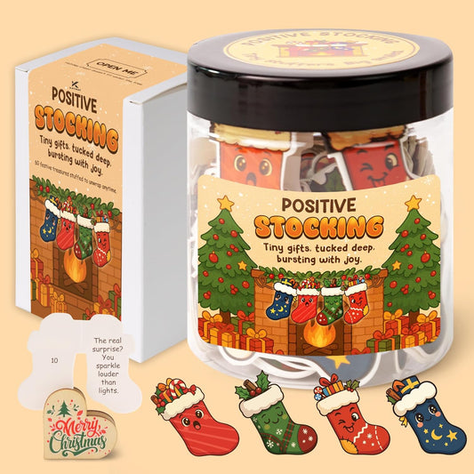 Positive Stocking Jar – 60 Funny Emotional Support Jar- Christmas Gifts for Teens, Women, Men, Coworkers, Teachers, Sisters, Friends – Christmas Stocking Stuffer for Teen Girls, Boys, Women