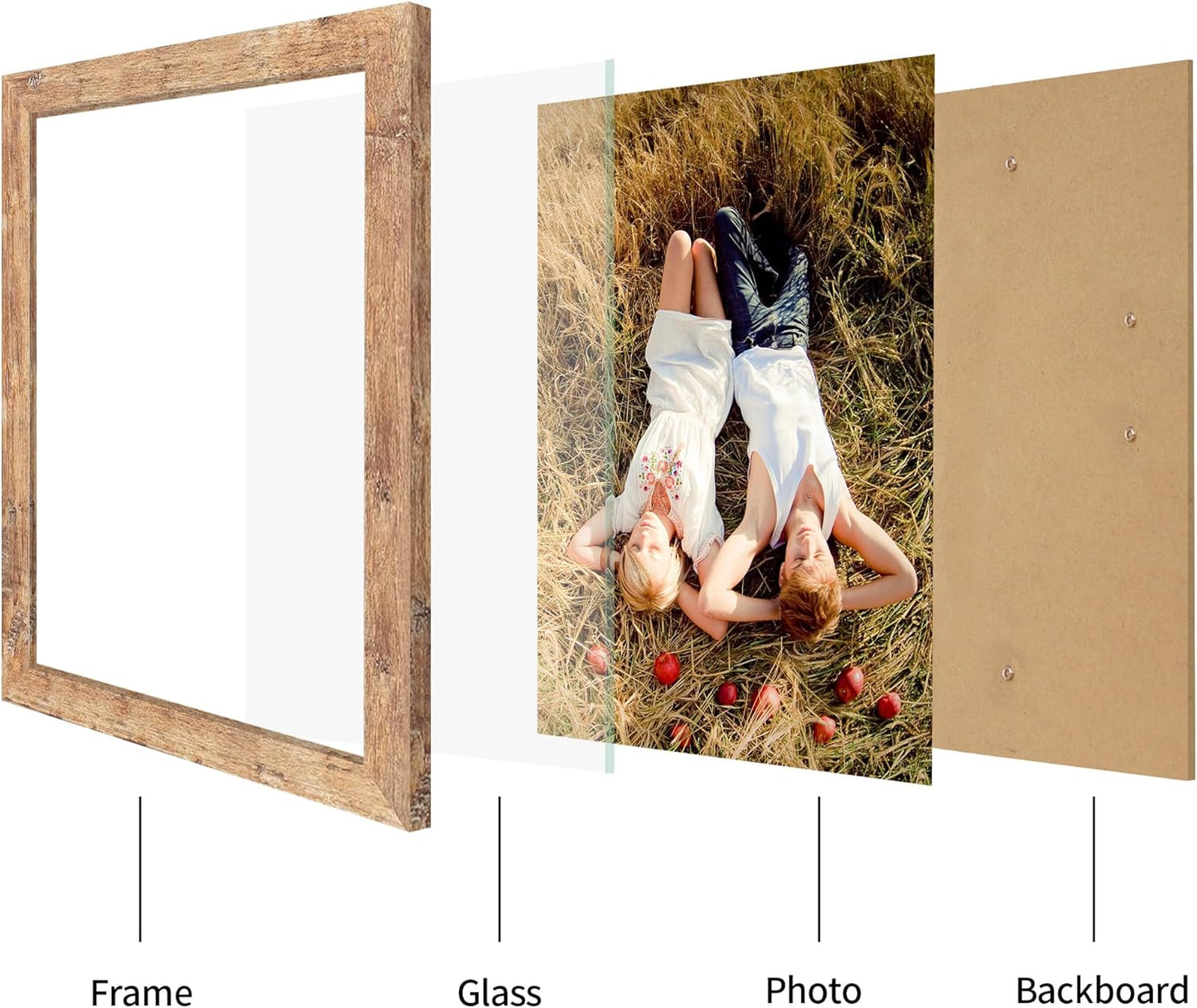 8.5x11 Picture Frame Set of 4, High Definition Real Glass Rustic Brown Frame, Wood Photo Frames 8.5 by 11 Diploma Document for Wall Hanging and Tabletop Display