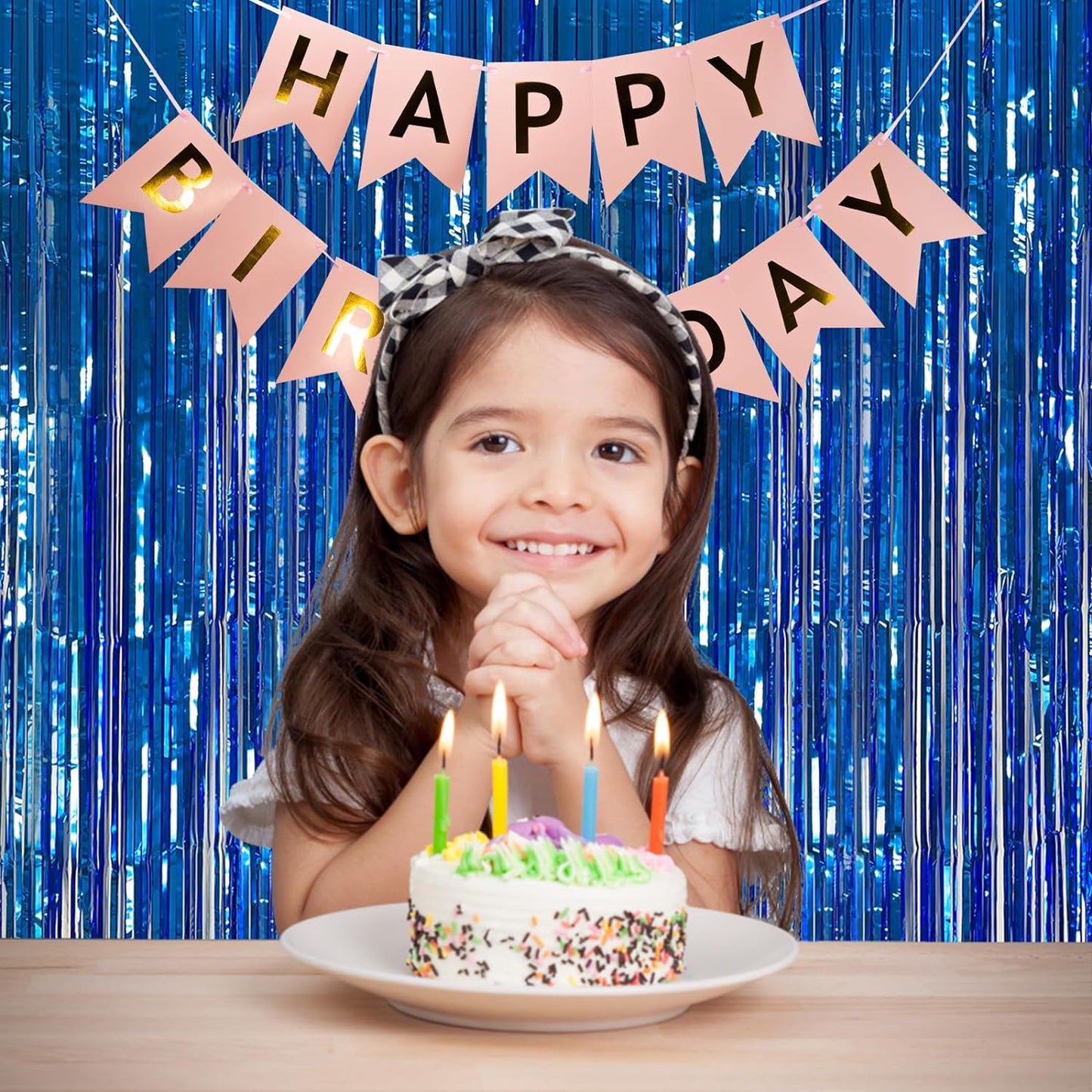 5 Pack Foil Curtain Backdrop Blue Metallic Tinsel Foil Fringe Curtains Photo Booth Props for Birthday Wedding Engagement Baby Shower Bachelorette Christmas Holiday Celebration Party Decorations