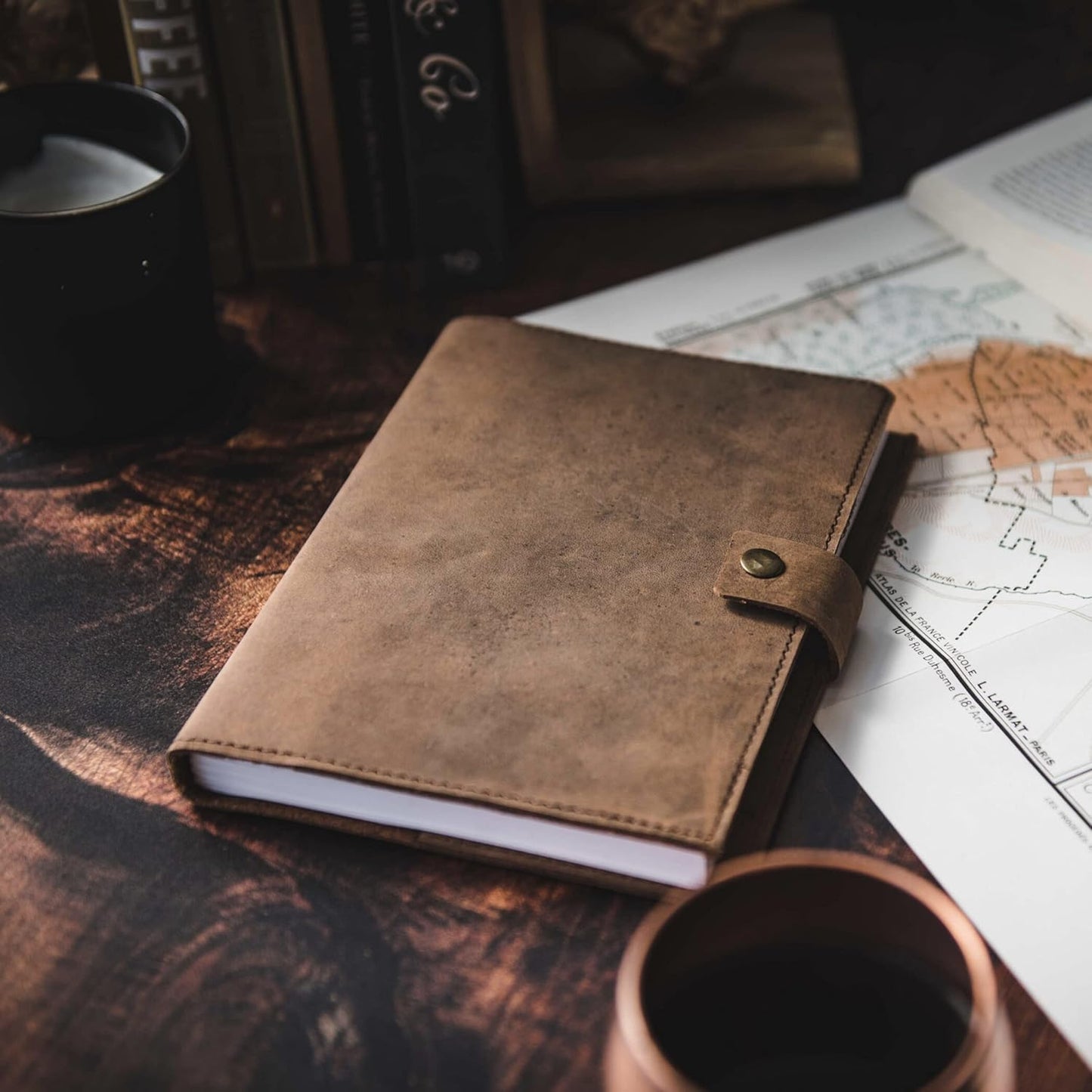 Refillable Leather Journal | Premium Lined A5 Notebook Cover | 200 Ruled Writing Pages | Card Holder Slot | Leather Bound Journals for Men & Women, Best Gift Travel Diary, Cool Planner