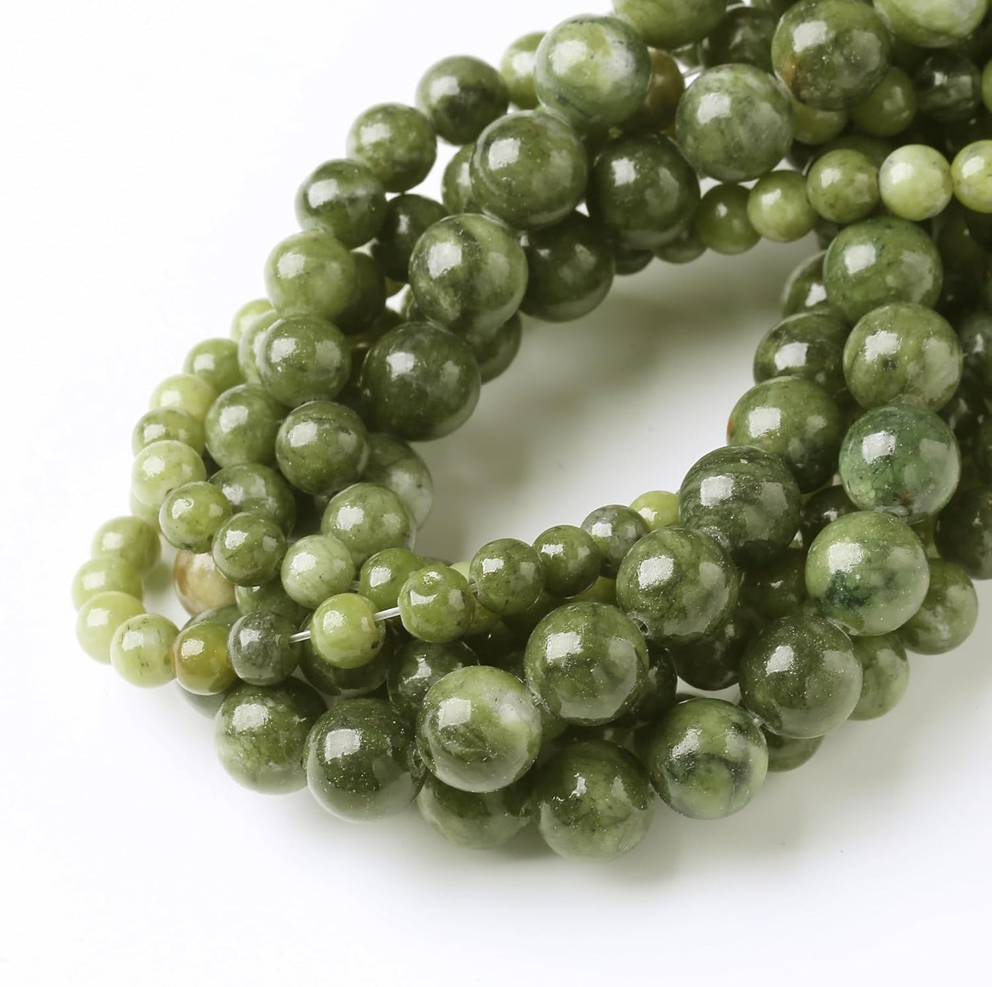 Matcha Green Jade Stone Beads Gemstone Round Crystal Energy Jade Beads Stone Beads for Jewelry Making DIY Bracelet Necklace Jewelry Making 1 Strand 15.5inch 60PCS 6MM