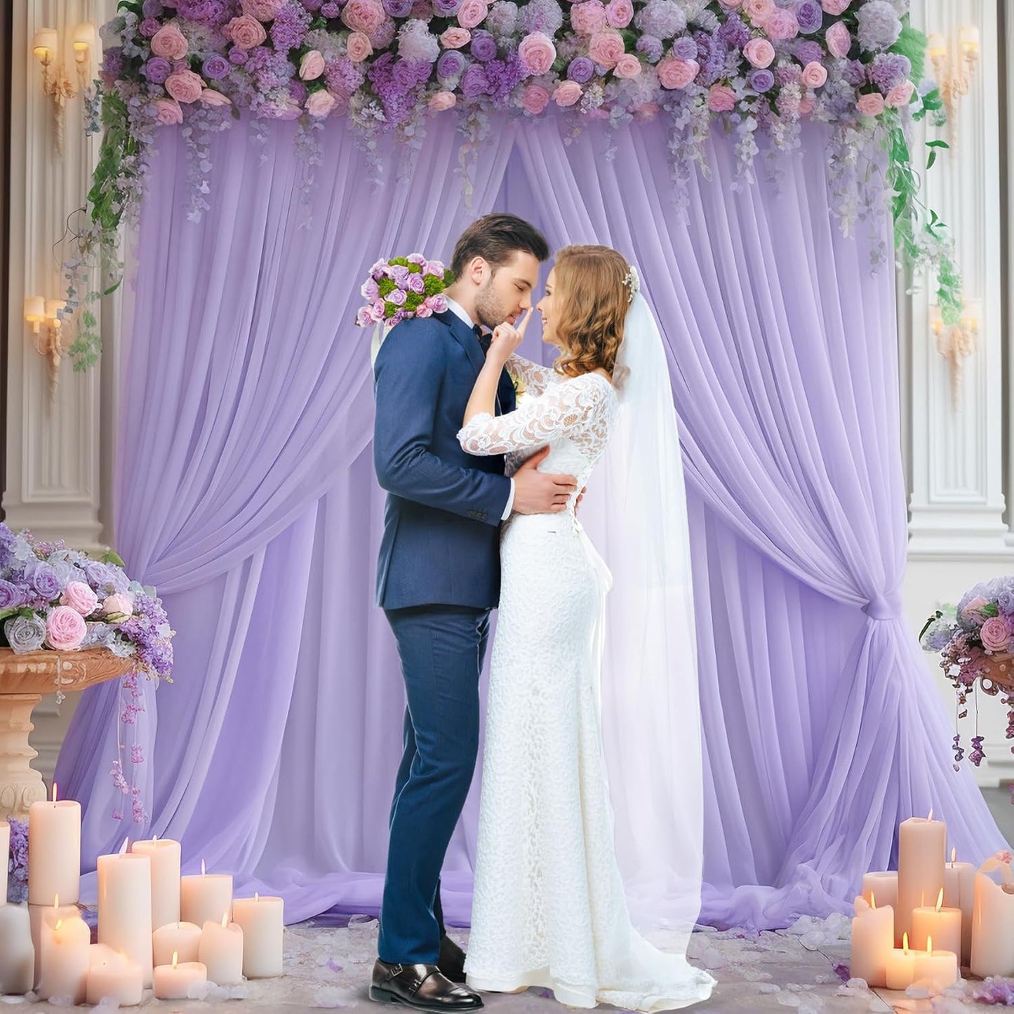 PARTISKY 20ft X 10ft Purple Tulle Backdrop Curtain for Parites, Sheer Backdrop Curtains Fabric Drapes for Wedding Ceremony Arch Party Stage Decorations