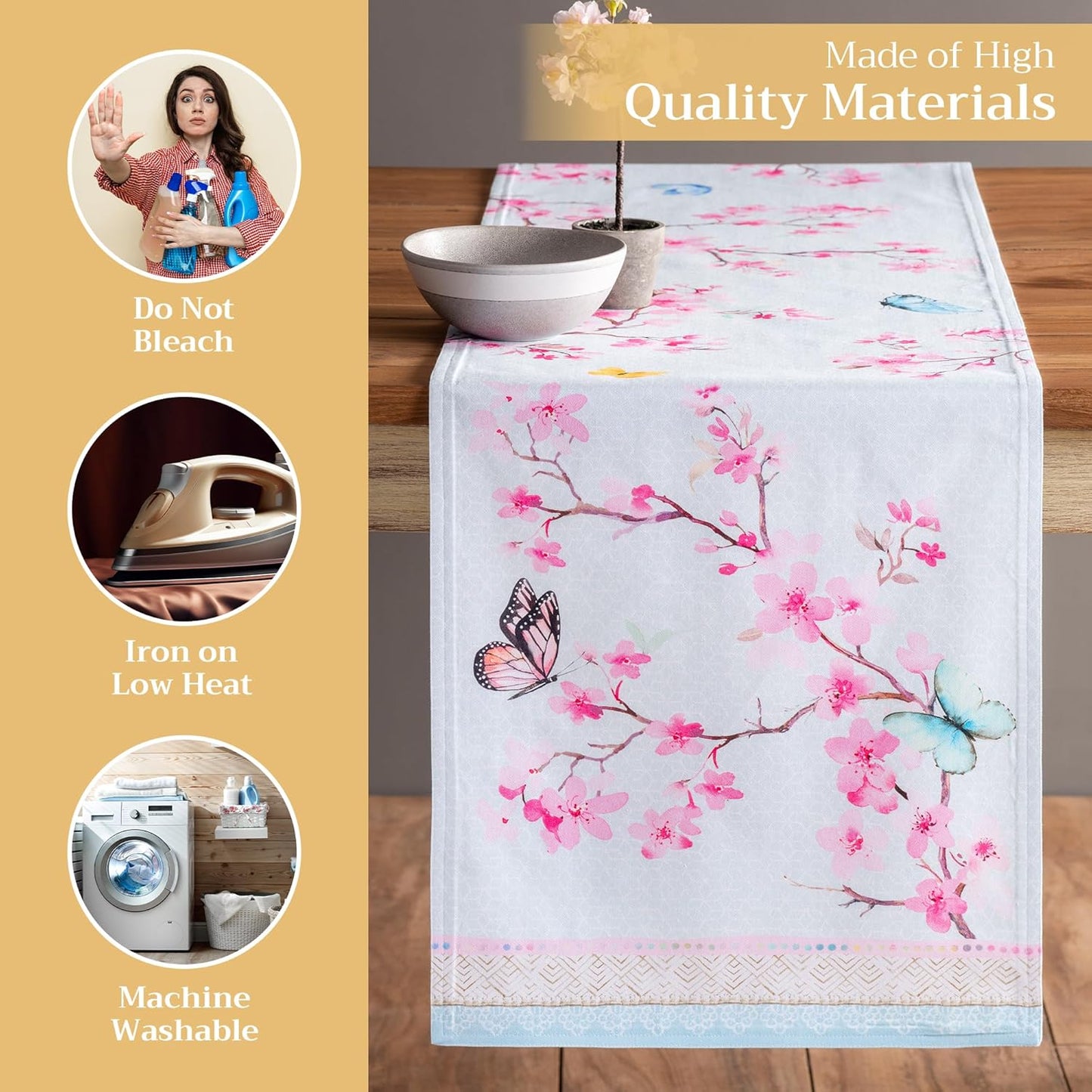 Maison d' Hermine Table Runner 100% Cotton Double Layer Table Runners 108 inches Long Decorative for Home Kitchen Dining Party Wedding Bridal Shower Spring Summer (Blossoms in Spring, 14.50" x 108")