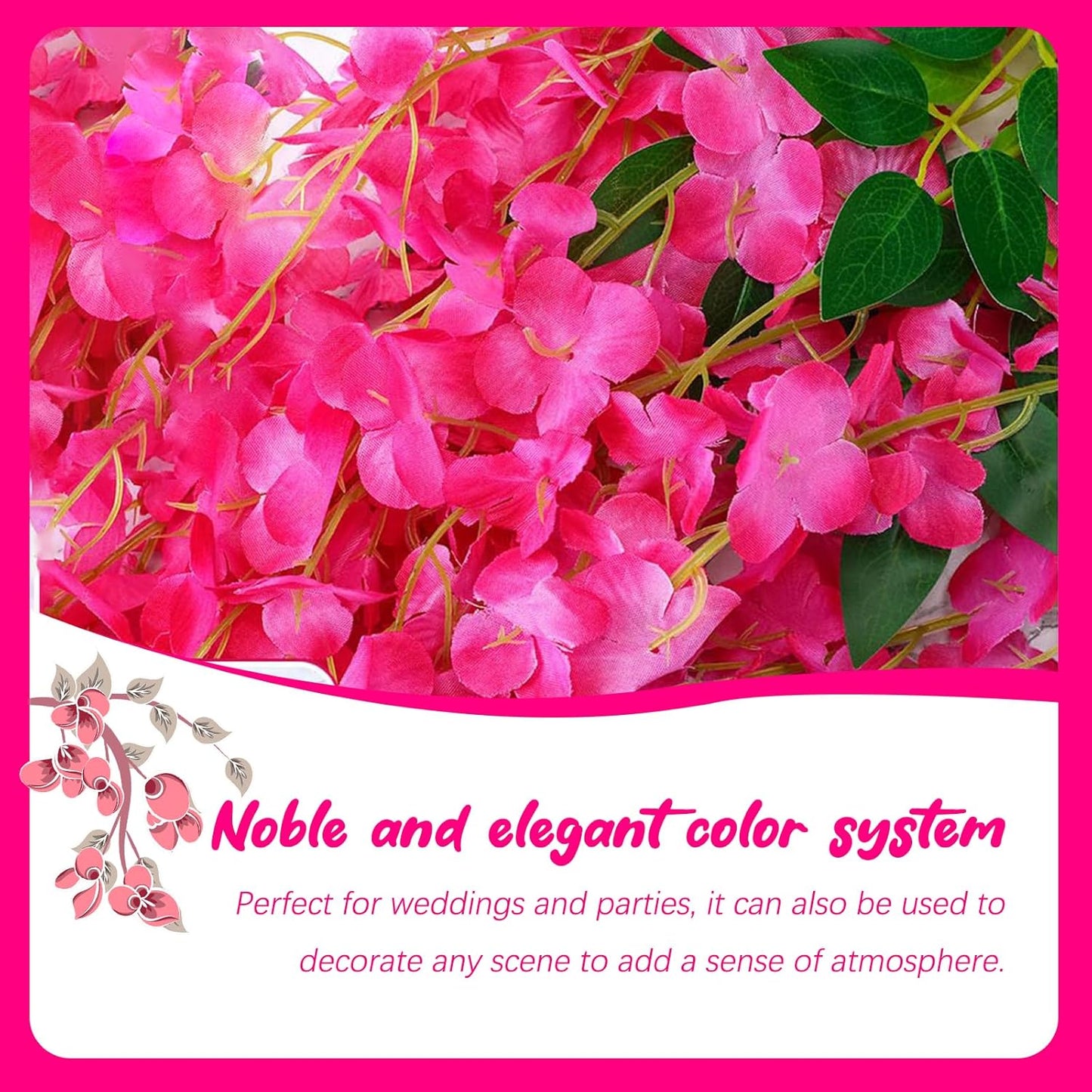 5 Pack Fuchsia Wisteria Hanging Flowers Garland, 3.77 Feet Artificial Flower Vines, Fake Wisteria, Artificial Vines Hanging Garland for Backdrop Outdoor Yard Garden Decor