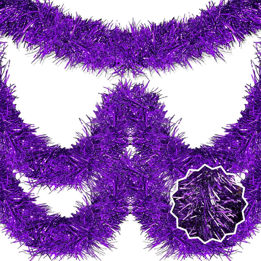 25 Feet Purple Christmas Tinsel Garland, Metallic Foil Twist Banner Wall Hanging Tinsel Streamers Backdrop for Parade Floats, Christmas, Mother's Day, Birthday Party Decorations(4in x 25ft)