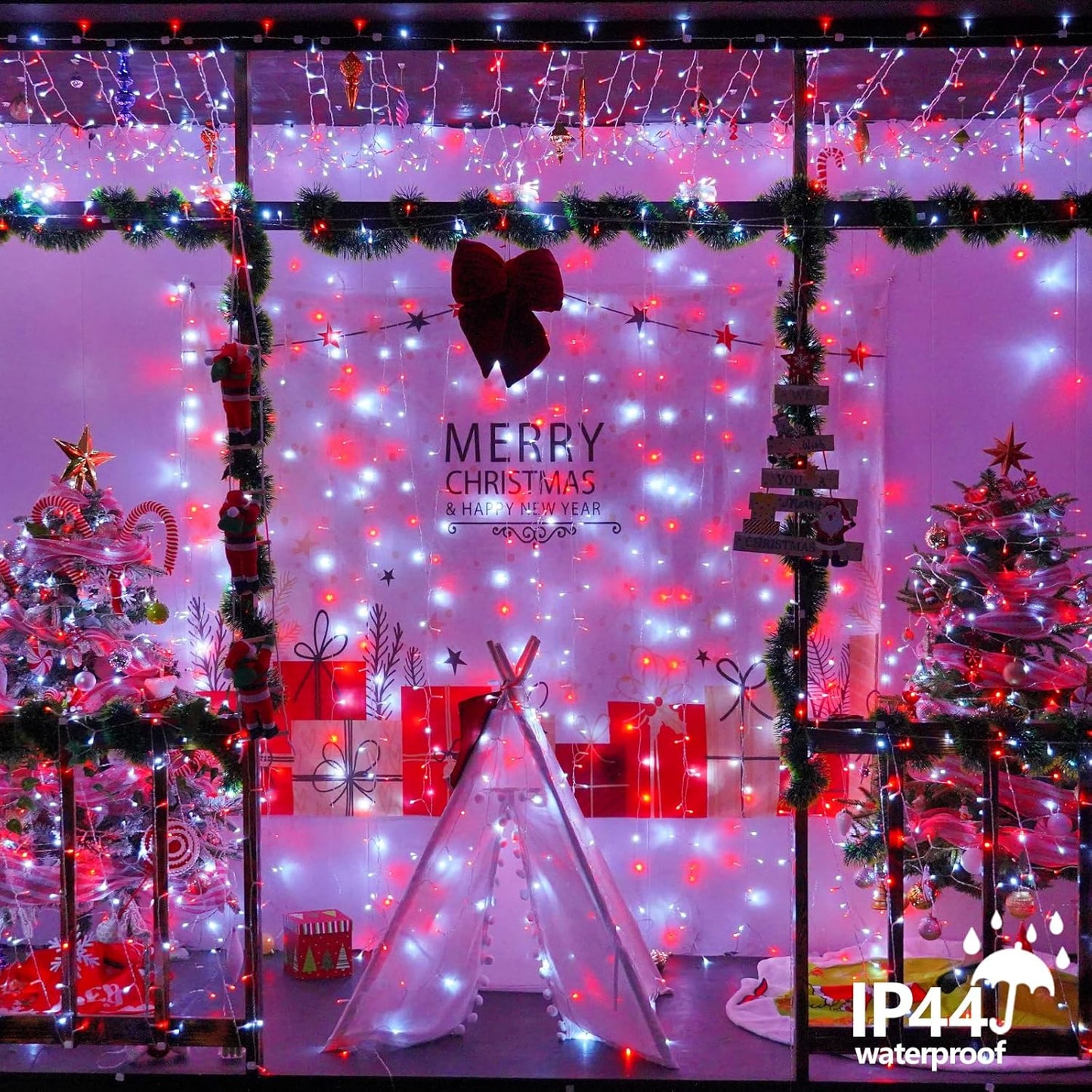 YEGUO 165ft 500 LED Red and White Christmas Lights Outdoor Waterproof, Clear Wire String Lights Indoor Plug in, 8 Modes Clear Wire Twinkle Tree Light for Xmas Party Garden