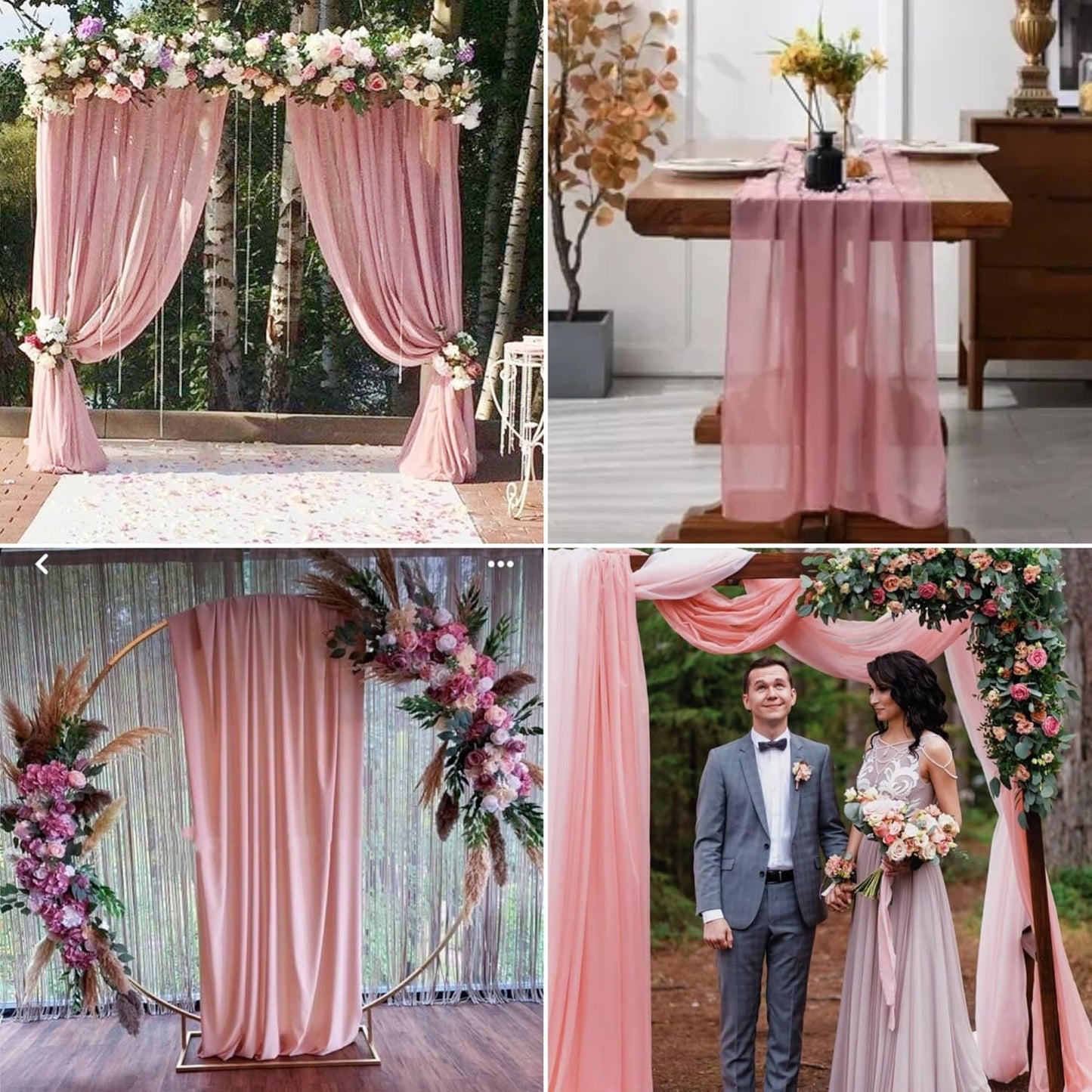 6 Panels Dusty Rose Wedding Arch Drapery 28" x 20Ft Outdoor Curtain Drapes Fabric Chiffon Fabric Drape Backdrop Curtain for Wedding Party Swag Ceremony Birthday Arbor Drapery Reception Ceiling Décor