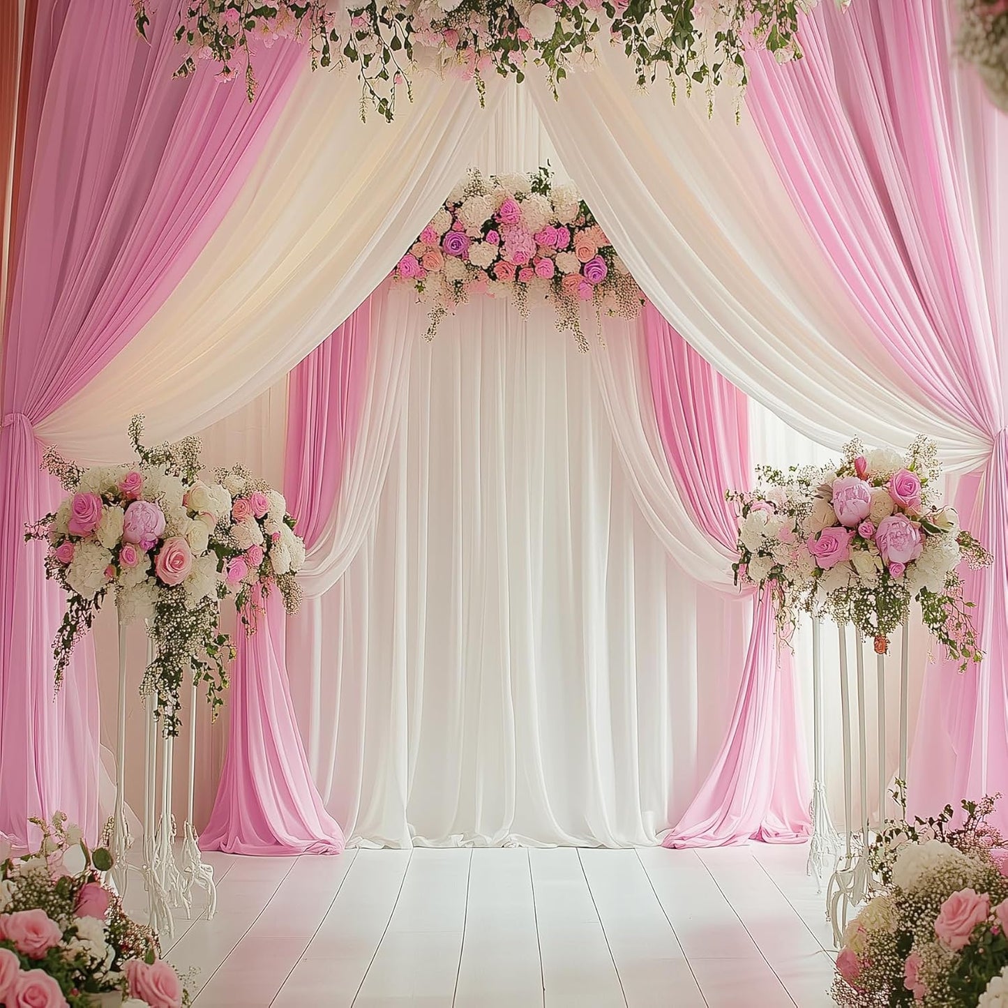 30ftx14FT Wrinkle Free Pink Backdrop Curtain, 6 Panels 14FT Height Pink Wedding Backdrop Drapes, Silky Polyester Back Drop Cloth for Birthday Photography Background Party Backdrop Draping