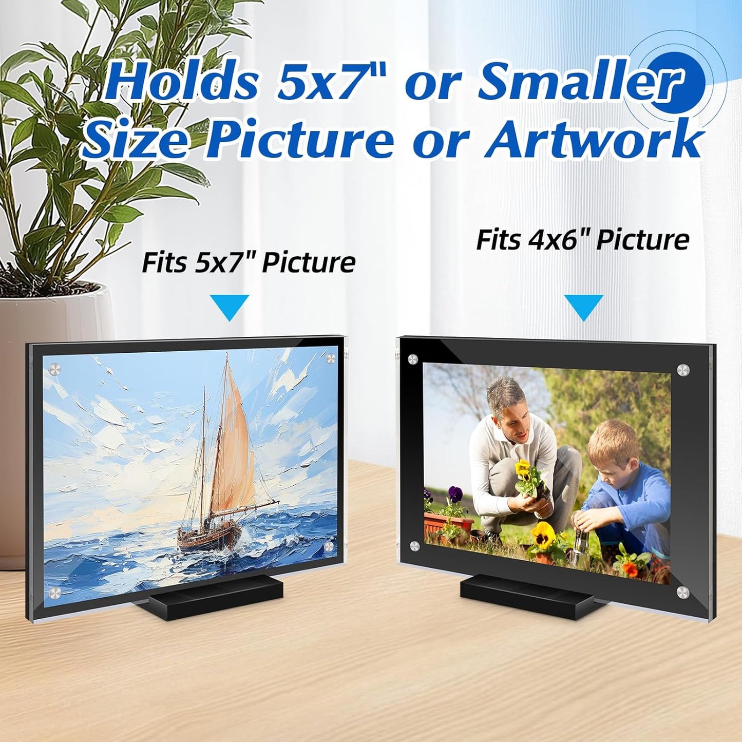 5 Pack Acrylic Magnetic Picture Frame 5x7, Clear Frame for Horizontal Vertical Tabletop Display, Black Photo Frame Magnets for Fridge