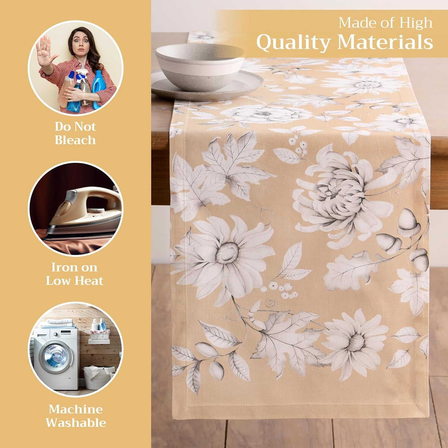 Maison d' Hermine Table Runner 100% Cotton Single Layer Table Runners 108 inches Long for Thanksgiving Christmas Decorations Home Kitchen Dining Party Wedding (Pretty Autumn, 14.5" x 108")