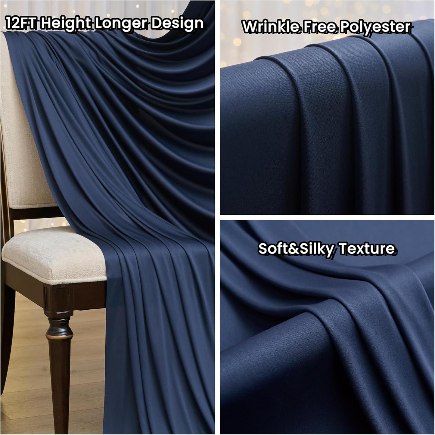 20ftx12ft Wrinkle Free Navy Blue Backdrop Curtain, 4 Panels 12FT Height Navy Blue Wedding Backdrop Drapes, Silky Polyester Back Drop Cloth for Birthday Photography Background Party Backdrop Draping