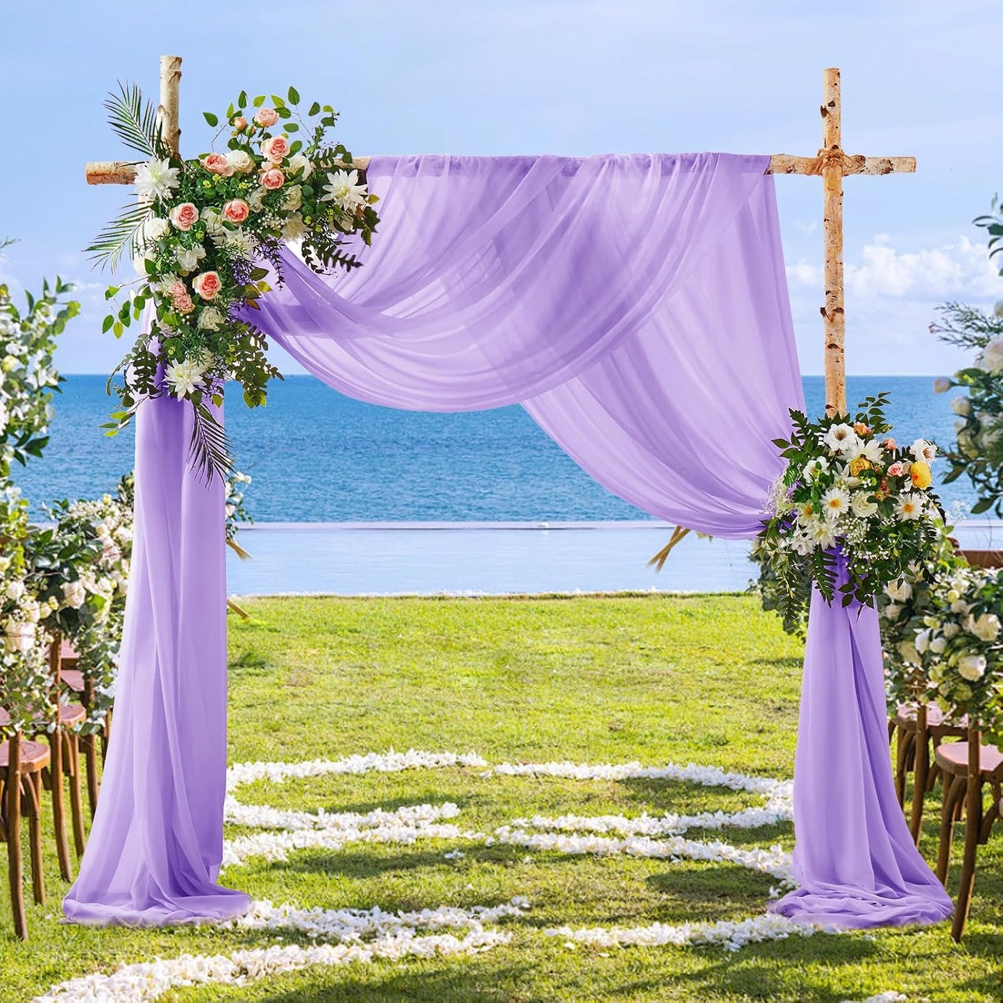 SiinvdaBZX 4 Panels Wedding Arch Draping Fabric 30" x 240" Lavender Purple Polyester Chiffon Multi-Occasion Decorative Drapery