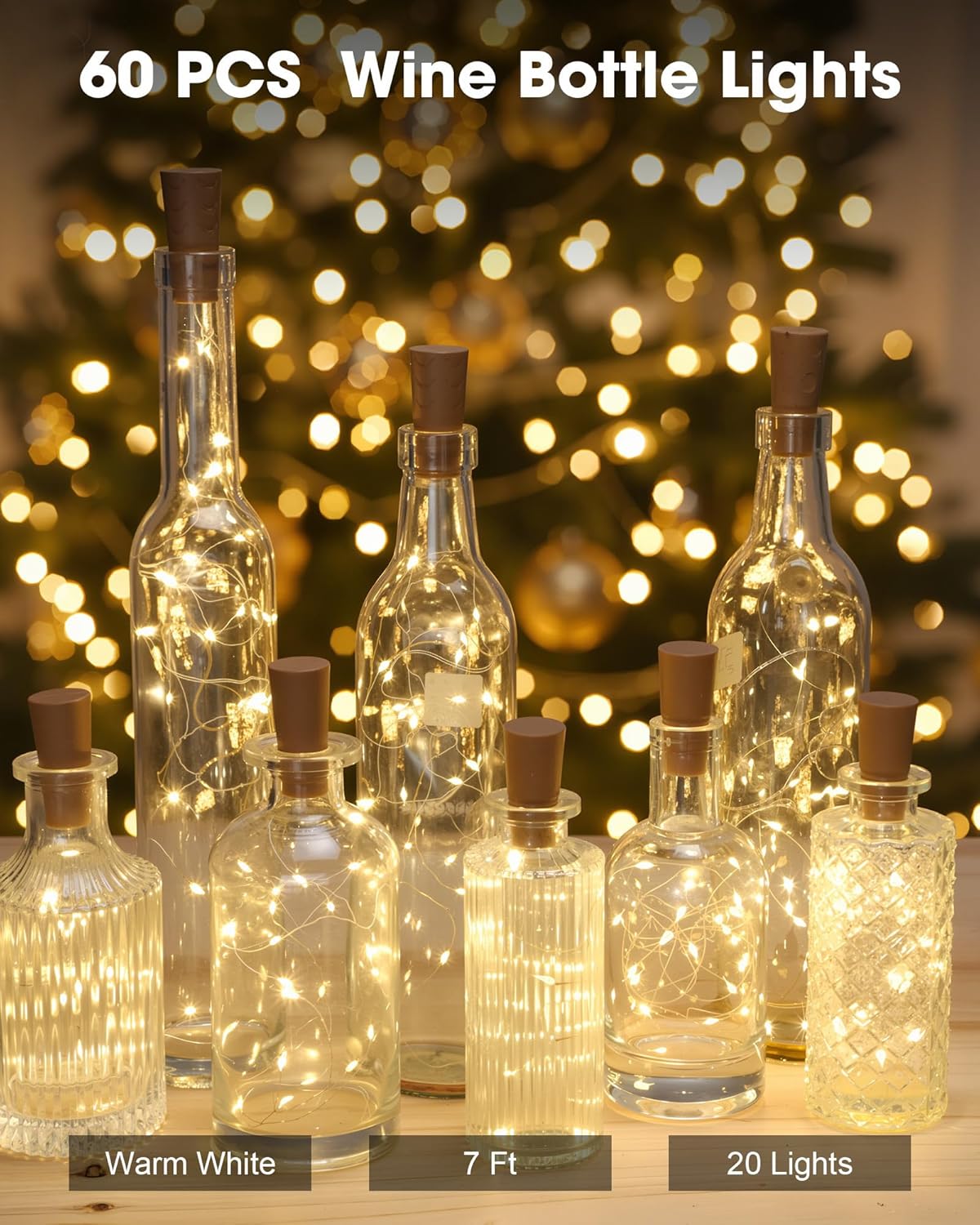 Hortsun 80 Pack Wine Bottle Lights with Cork Fairy Mini String Lights Battery Operated Mini Waterproof 7 ft Silver Wire 20 Led Cork Shape for Christmas, DIY, Party, Decor, Wedding, Bar(Warm White)