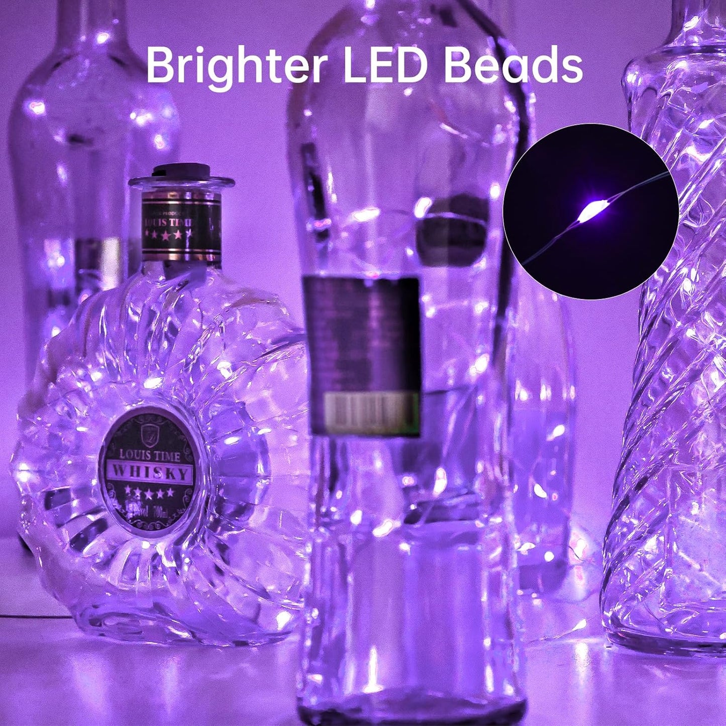 Aluan Wine Bottle Lights with Cork 10 Pack 20 LED Waterproof Halloween Fairy Light Battery Operated, Mini LED Cork Lights for Liquor Bottles Wedding Table Decor Party Jar Bar Table Decoration, Purple