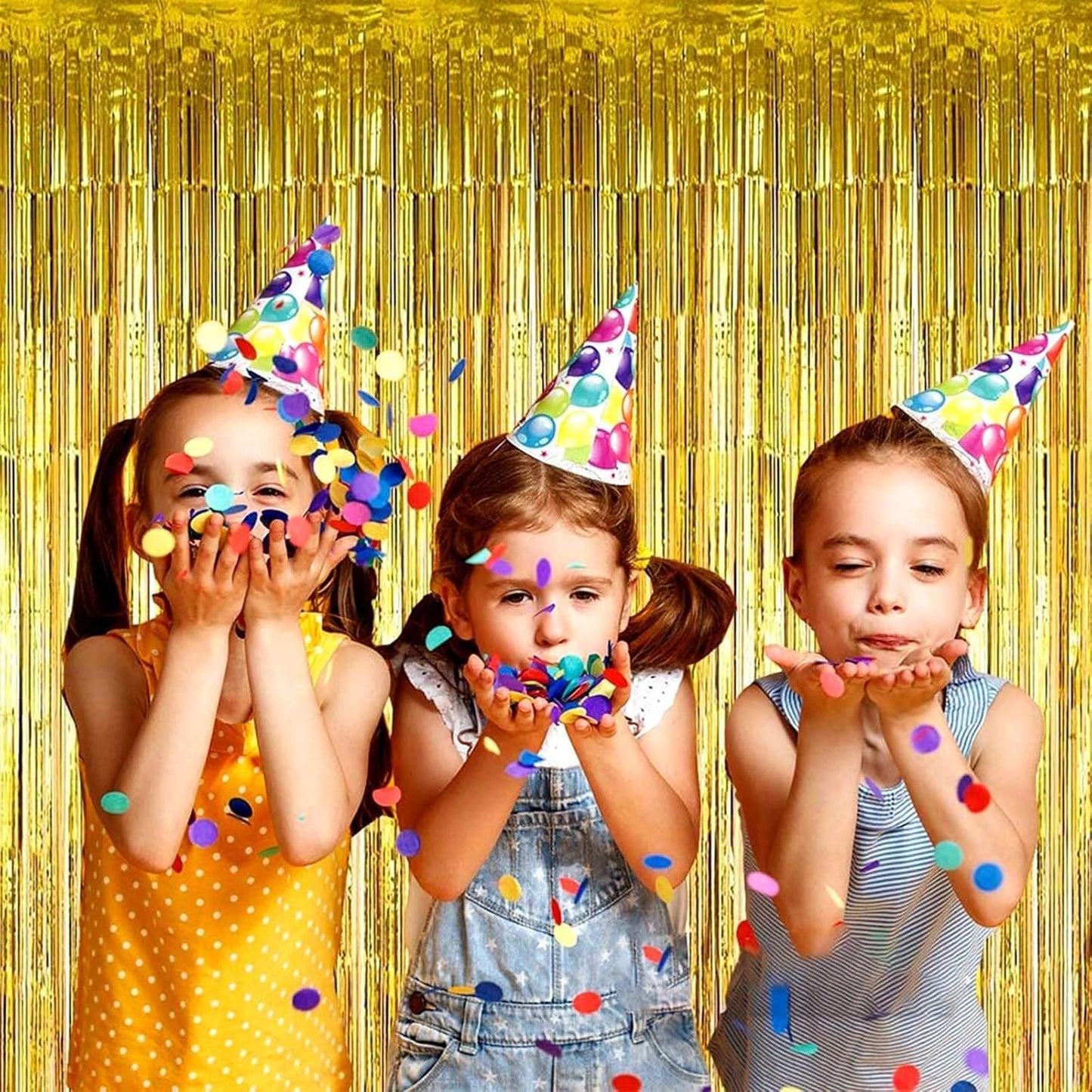 4 Pack Gold Foil Fringe Curtain Backdrop, 3.28Ft x 8.2Ft Metallic Tinsel Foil Fringe Streamer Curtains for Photo Booth Props, Birthday, Wedding, New Year’s, Christmas Decoration Party Supplies New