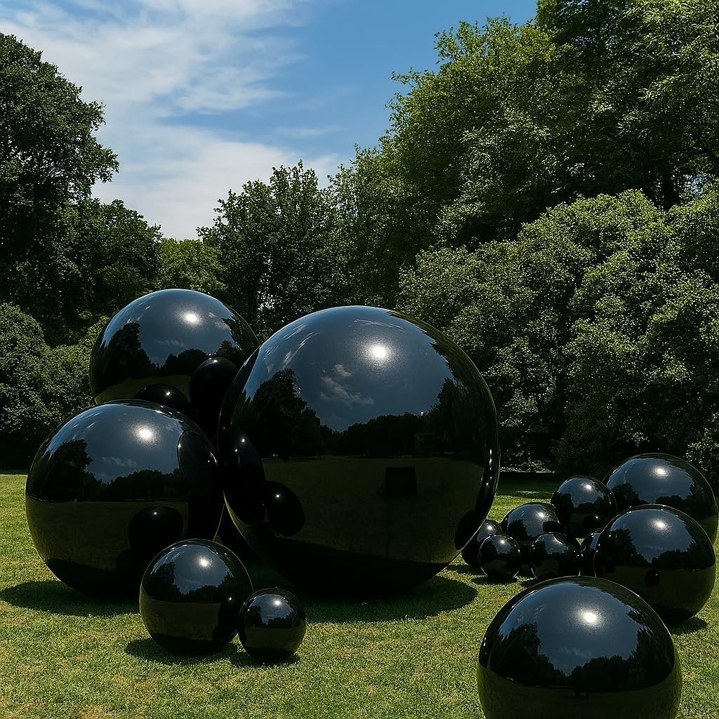 Inflatable Mirror Ball Set - Airtight PVC Spheres for Parties, Weddings, and Events. Perfect for Decoration, Hanging, and Displays. Includes Electric Pump (Black, 24in-2pk_32in_39in_47in_71")