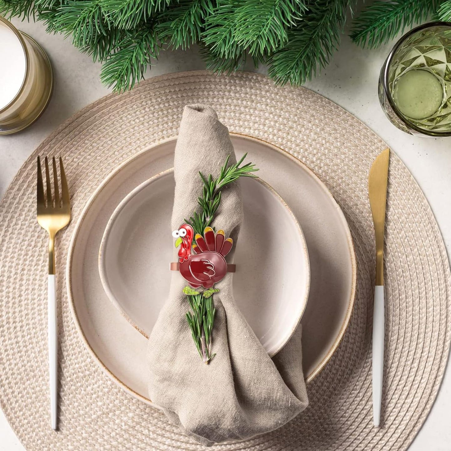 Halatool Thanksgiving Colorful Turkey Napkin Rings Set of 6, Funny Metal Festival Napkin Holders for Thanksgiving Weddings Holidays Gathering Dinner Party Decorations