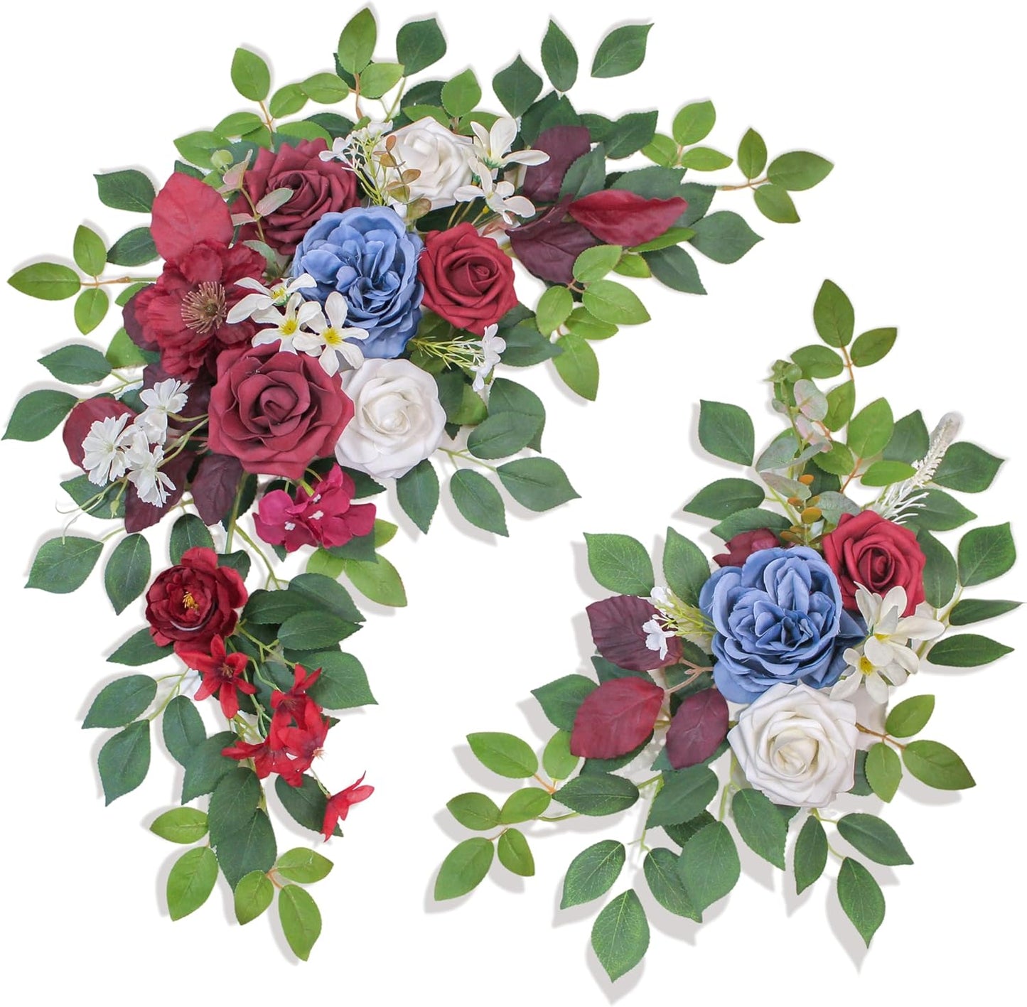 Pack of 2 Artificial Flowers for Backdrop Decoration, Wedding Arch Flowers,Reception Welcome Sign, Eucalyptus Garland, Suited to Aisle Decor and Wedding Arches(Red and Blue)