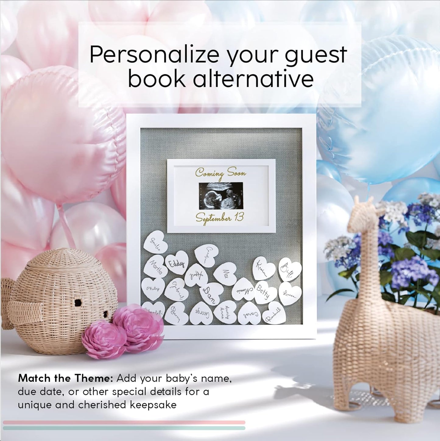 GLM Premium Baby Shower Guest Book with Welcome Sign & 50 Hearts - Perfect Keepsake Memory Book for Boy & Girl Baby Shower Decorations, Alternative to Traditional Guest Books!
