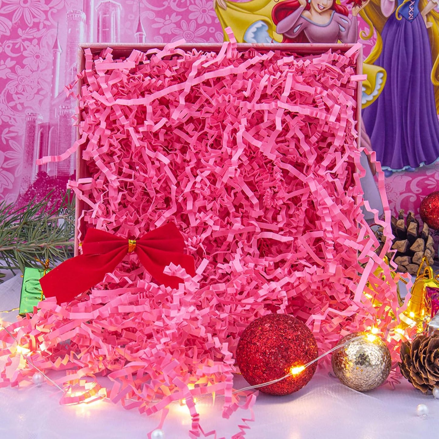 Caleihd Crinkle Cut Paper Shred Packing Grass Cushion Paper Streamer for Christmas Wedding Birthday Bridesmaid Engagement Craft Gift Boxes Bags Basket Filler Decoration 4.5oz Pink