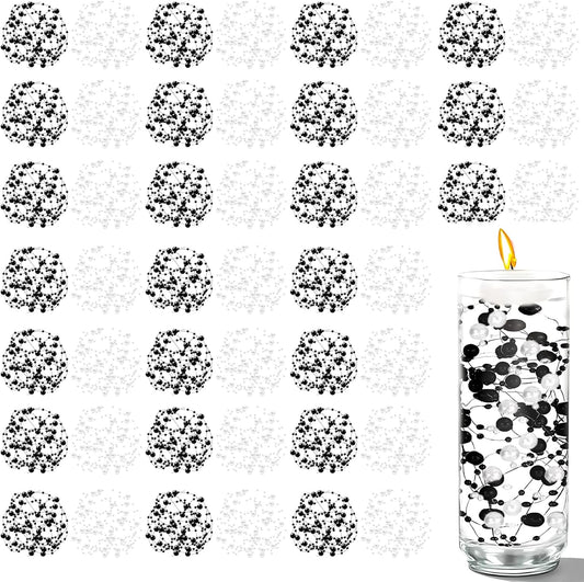 50 PCS Artificial Floating Beads for Centerpieces Vases, Black&White 8+3mm String Beads for Wedding Party Faux Pearl String for Decorating, String Pearls for Crafts Vase Filler
