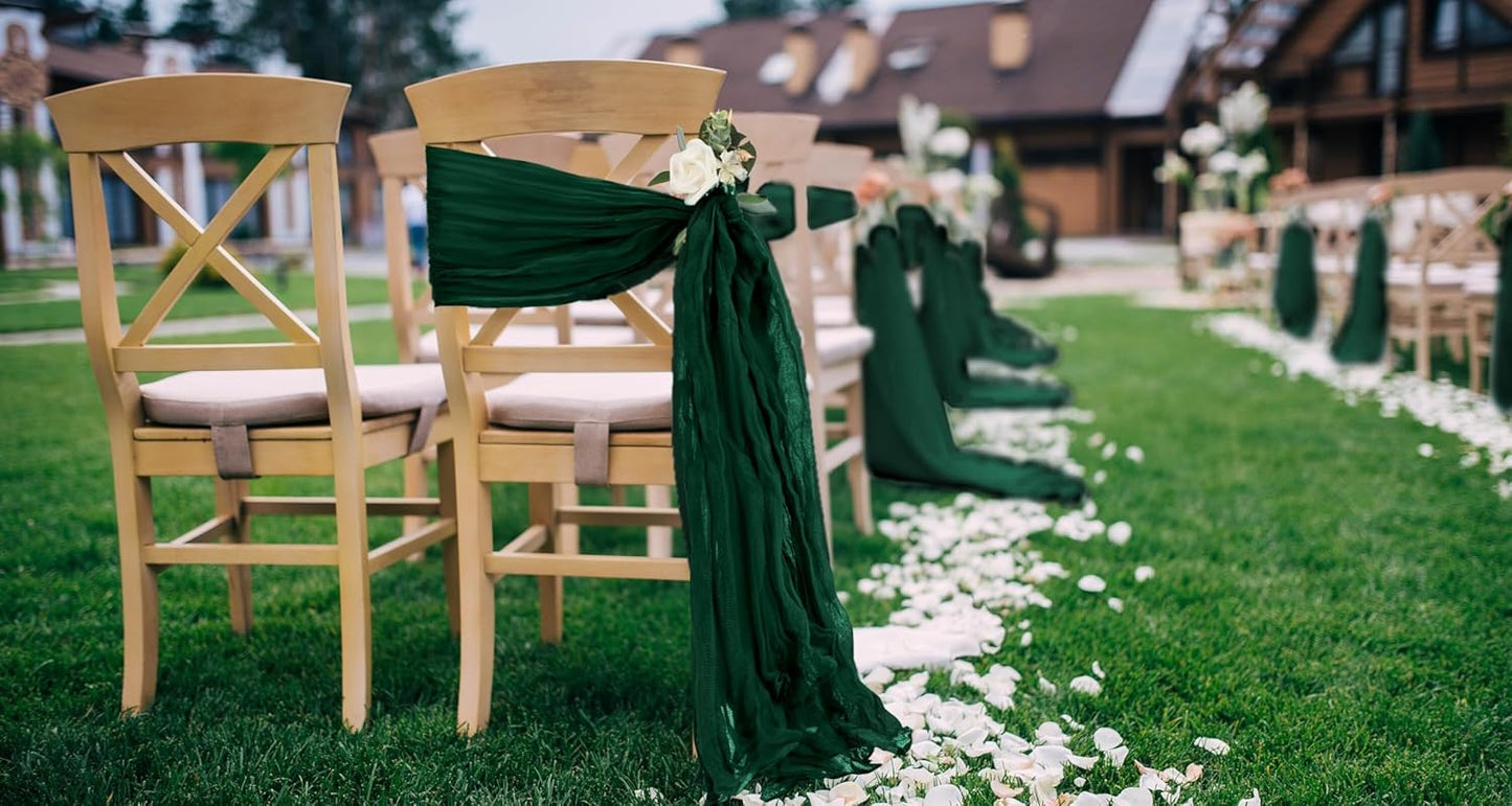 50 PCS Cheesecloth Chair Sashes, Bows Designed ChairSashes, 15.7x108 inch Chair Sashes for Aisle Decorations Universal Chairs Cover Decoration for Wedding Reception Party Banquet (Emerald Green)