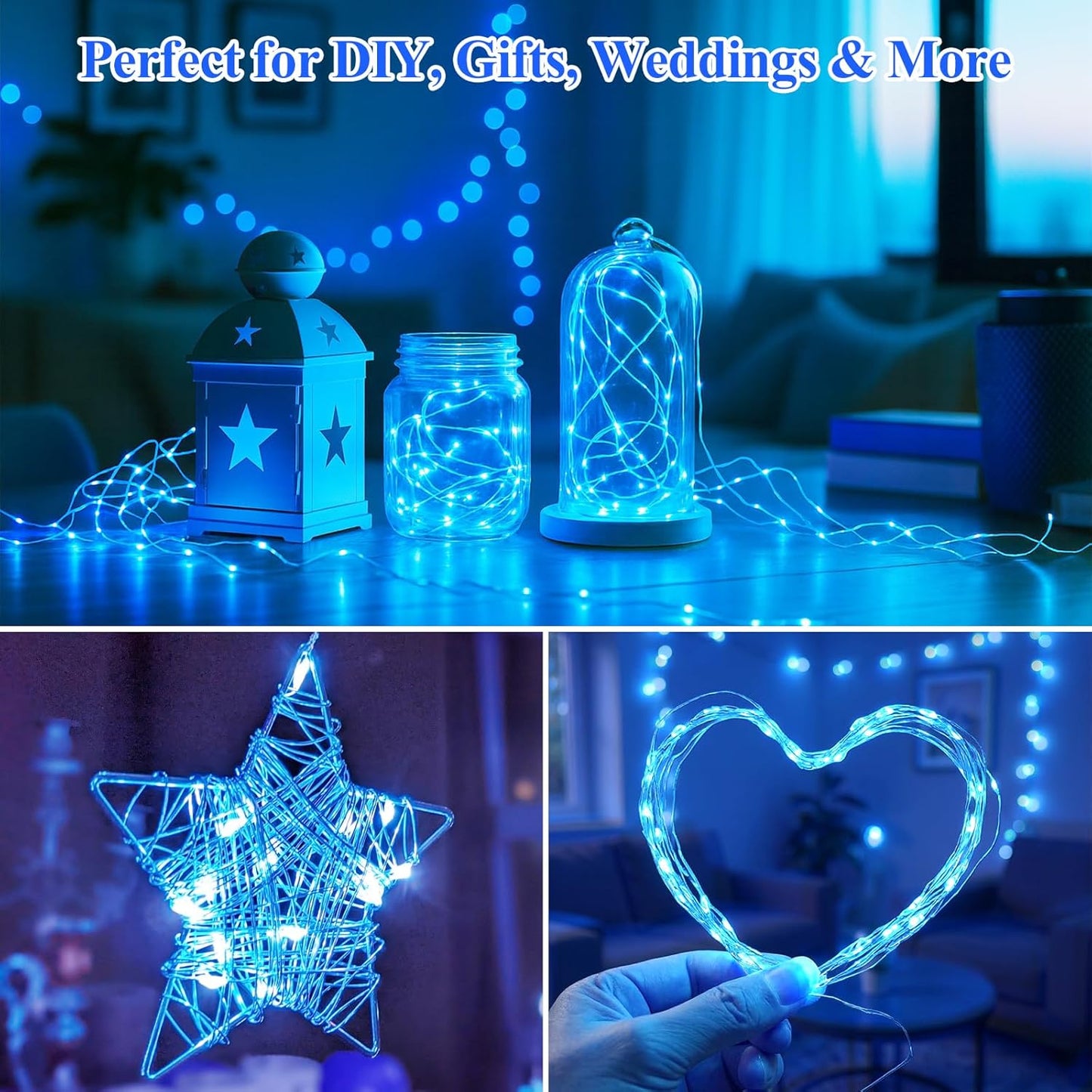 Lakumu 6 Pack Fairy Lights Battery Operated -7FT 20LED String Lights Silver Wire Firefly Starry Lights for DIY Christmas Decorations Mason Jar Wedding Party Centerpiece Table Decor, Blue