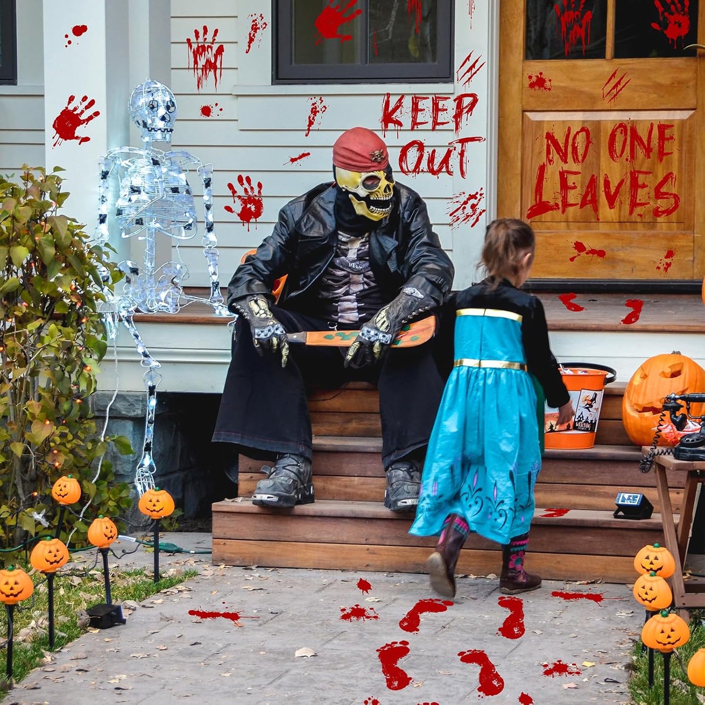 Halloween Bloody-Handprint-Footprints Floor Stickers, Scary Halloween Party Indoor/Outdoor Decoration, for Windows Clings, Car - 12 Sheets