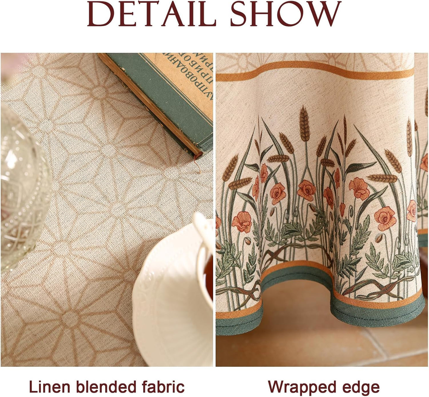 patdrea Designer Linen Vintage Tablecloth for Round Table,Anti-Wrinkle Durable Breathable French Table Cloth,Dacorative for Kitchen Dining,Party,Christmas,Thanksgiving,Diameter 55"-Cudillero