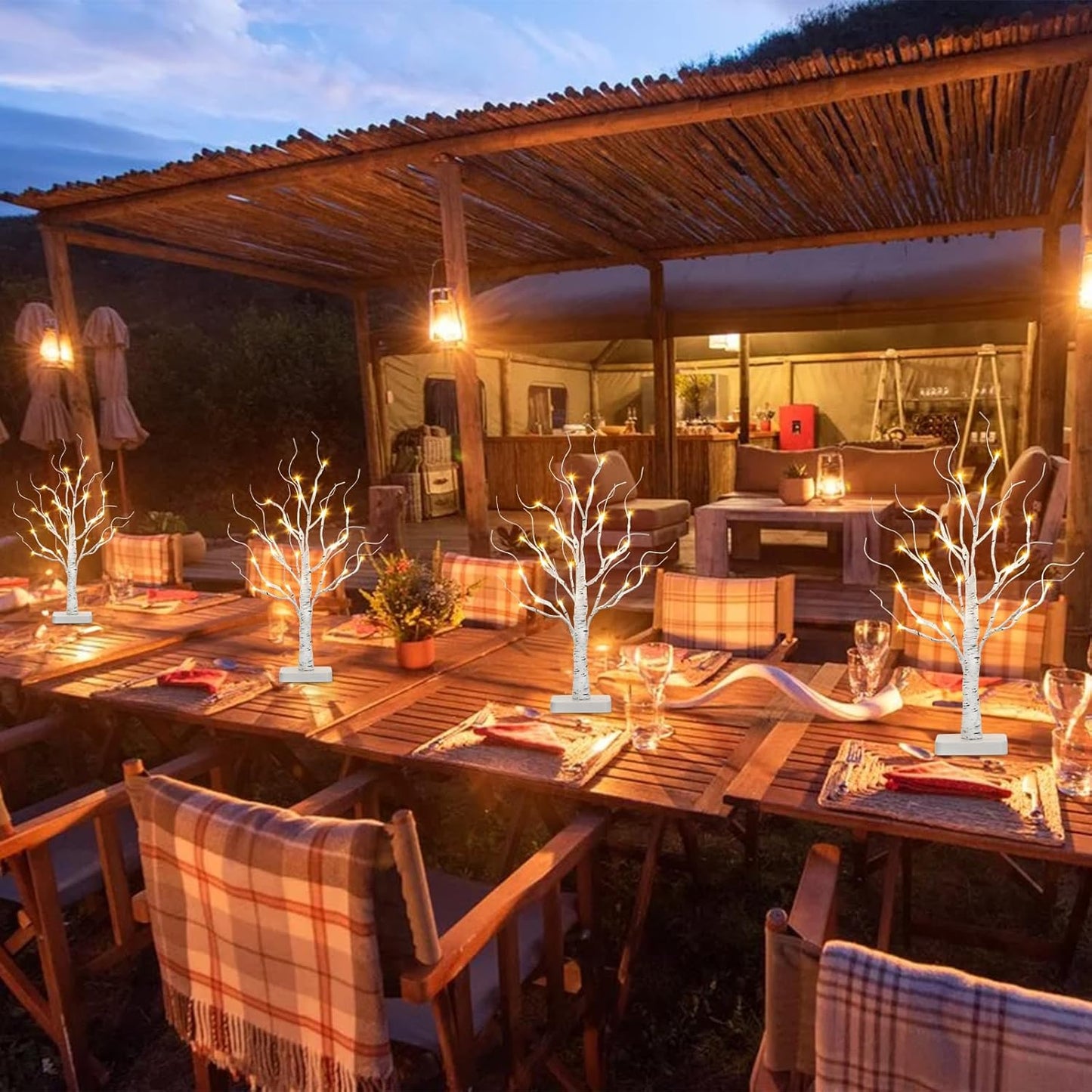 Vanthylit 4 Pcs Lighted Birch Tree Battery Powered Tabletop Tree Decorations for Home Fireplace Party Christmas Decorations (22 Inch)