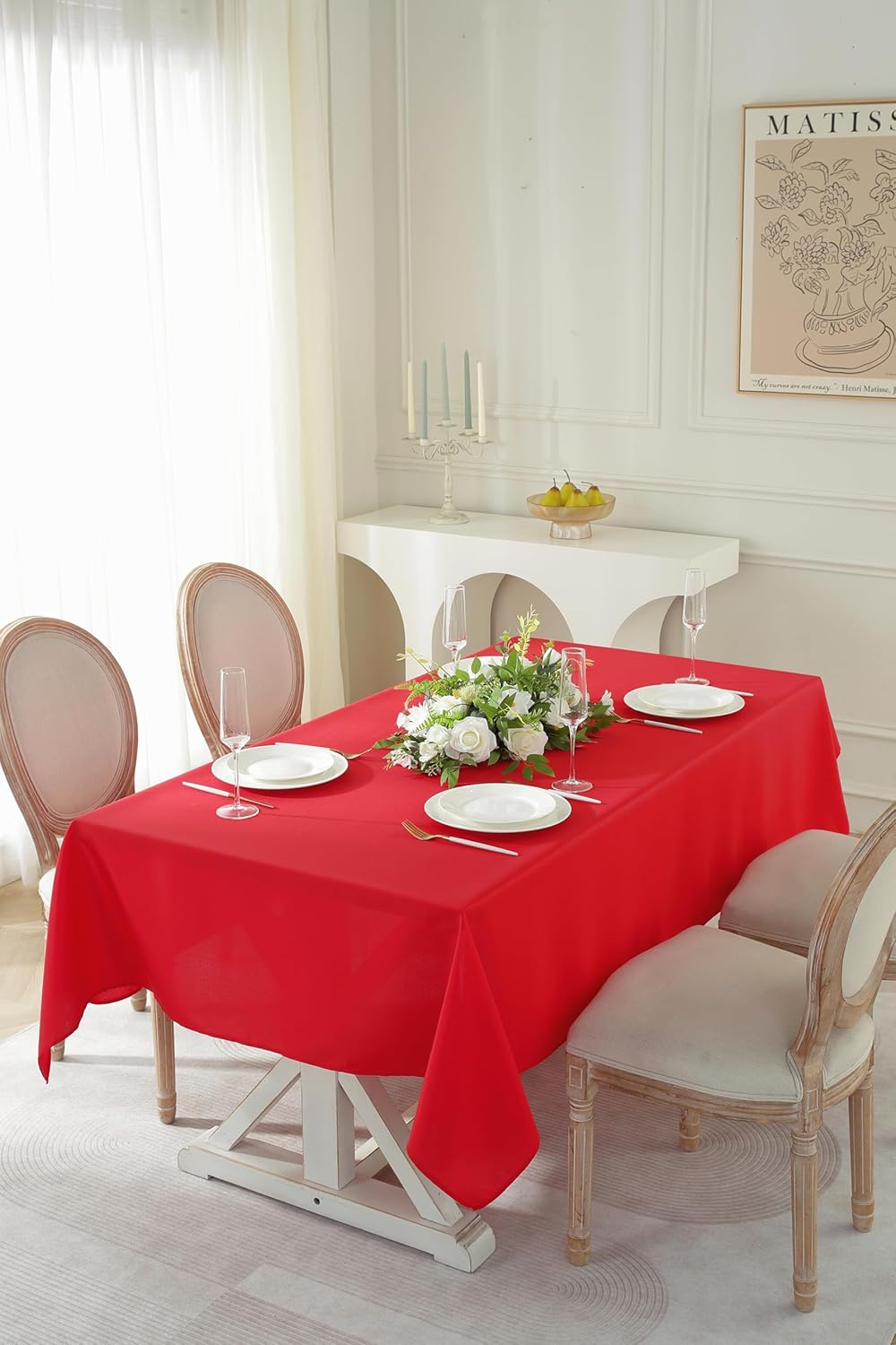 Craft And Party Rectangle Tablecloth, 70 x 90 Inch Red Tablecloth, Polyester Fabric Washable Table Cloth for Home, Party, Wedding or Restaurant Use.