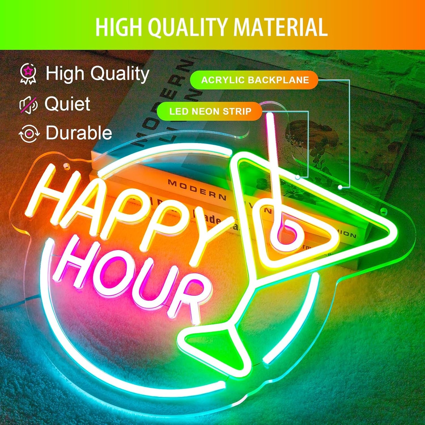 Happy Hour Neon Sign Dimmable Led Happy Hour Neon Bar Signs for Home Bar, USB Powered Bright Cocktails Happy Hour Neon Signs for Wall Decor Bar Pub Man Cave Party Art Decor(14.1*12.5inches)