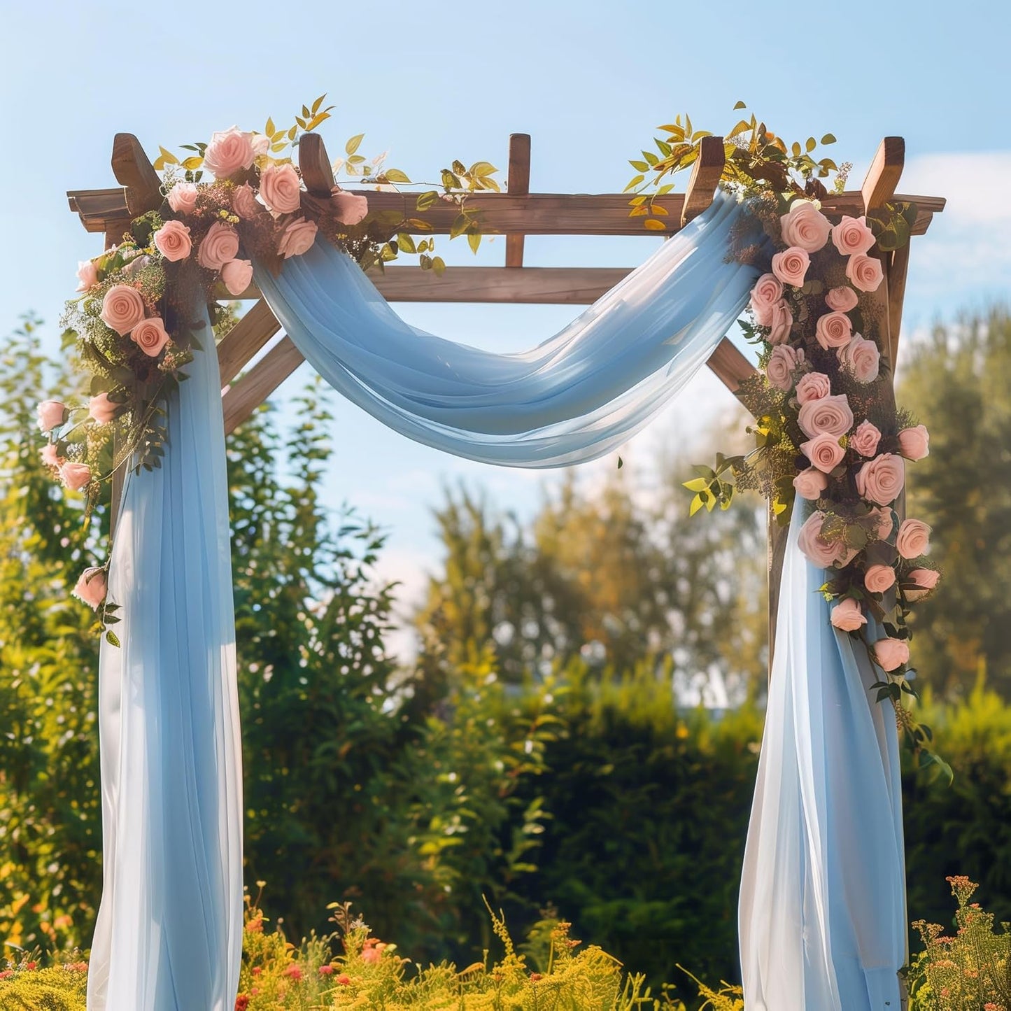 Wedding Arch Draping Fabric 2 Panels 28.7" x 20FT Baby Blue Sheer Chiffon Backdrop Drapes for Wedding Ceremony Birthday Party Bridal Shower Outdoor Decoration