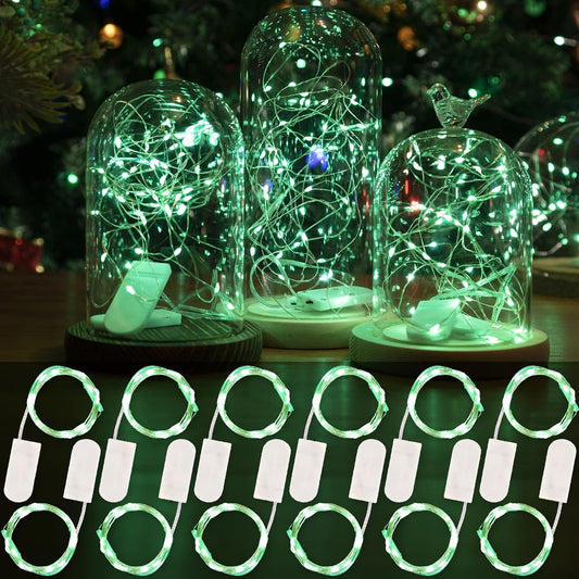 HXWEIYE 12 Pack 7ft 20LED Green Fairy Lights Battery Operated for Mason Jar DIY Wedding Party Bedroom Patio Christmas Décor