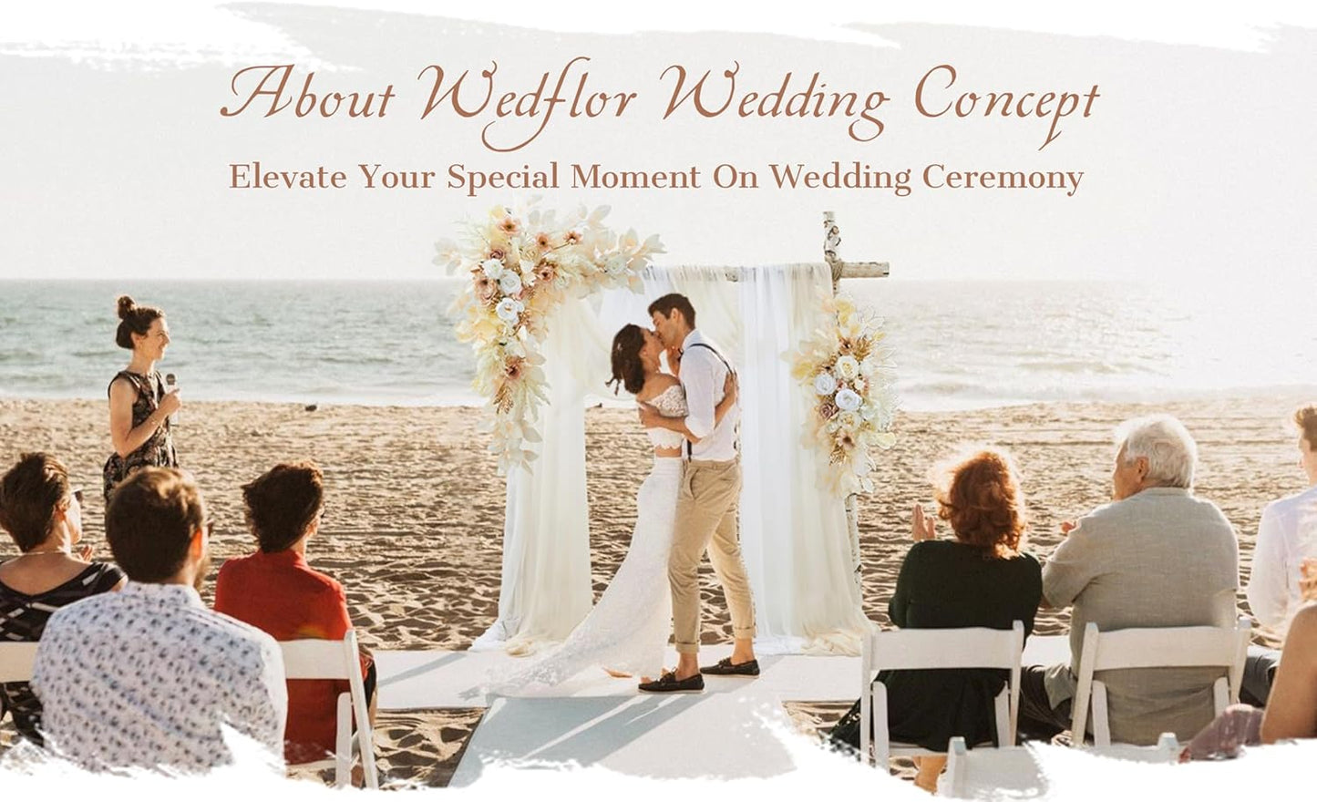 Wedding Arch Flowers with Drapes Kit (Pack of 4) - 2pcs Artificial Beige Deluxe Swag with 2pcs Sheer Drapes for Wedding Ceremony Arbor Reception Backdrop Rose Floral Decoration