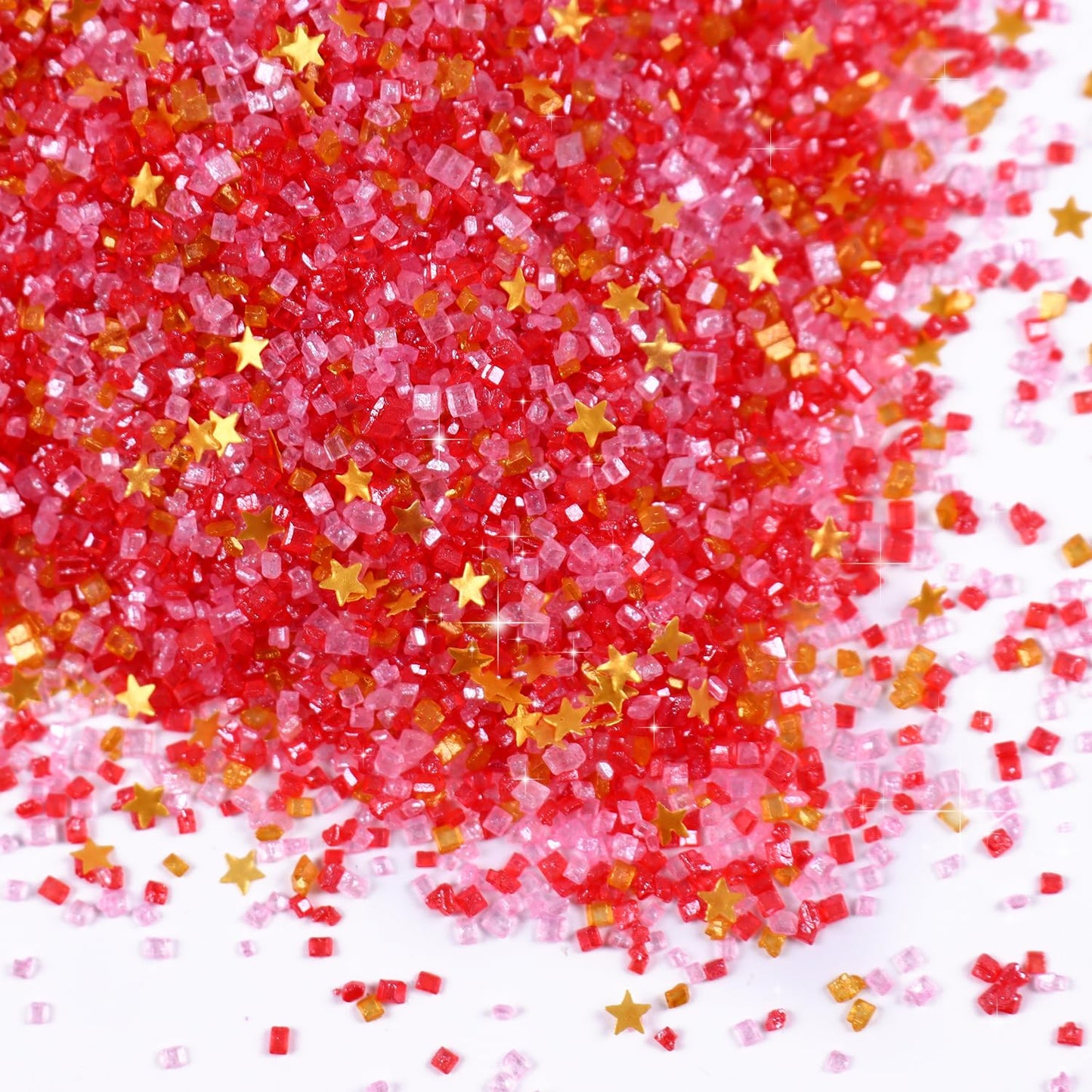 Edible Sanding Sugar Gold Star Glitter Mix, Red Sanding Sugar, Pink Sanding Sugar, Shimmer star sprinkles, Pink and Red Sprinkles for Weddings, Birthdays, and Valentines(4.23oz/120g)