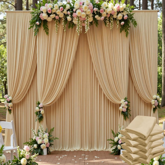 50ft x 15ft Beige Wrinkle Free Backdrop Curtains for Parties,Silky Polyester Fabric Wedding Ceiling Drapes, 10 Panels 15ft Photo Back Drop Drapes for Baby Shower Photography Stage Background Cloth