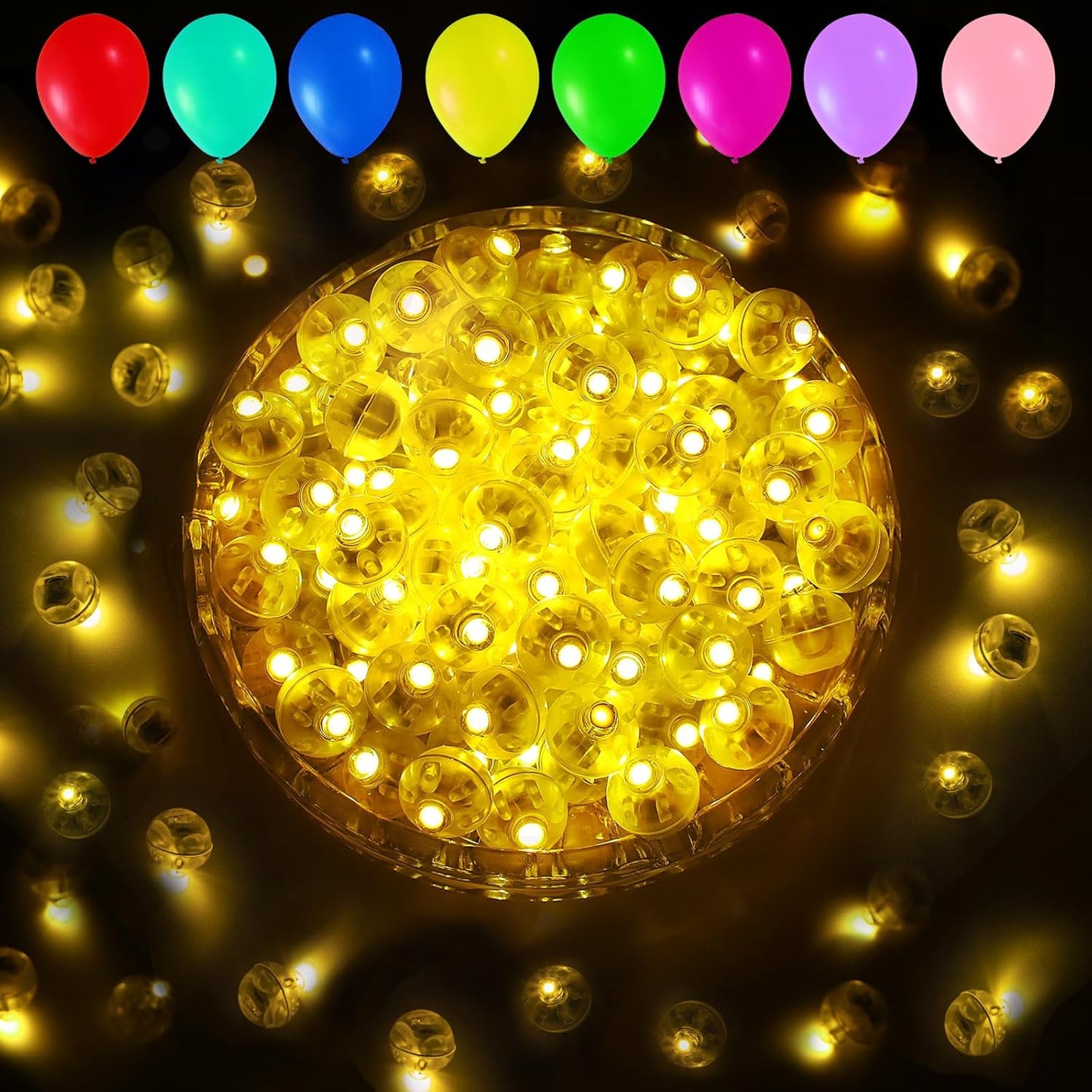 Aogist 100pcs Balloon Lights,Long Standby Time Waterproof Twinkle Mini Light,Battery Powered,Round LED Ball Lamp for Balloon Paper Lantern Party Wedding Christmas Halloween Decorative,Yellow-Flash