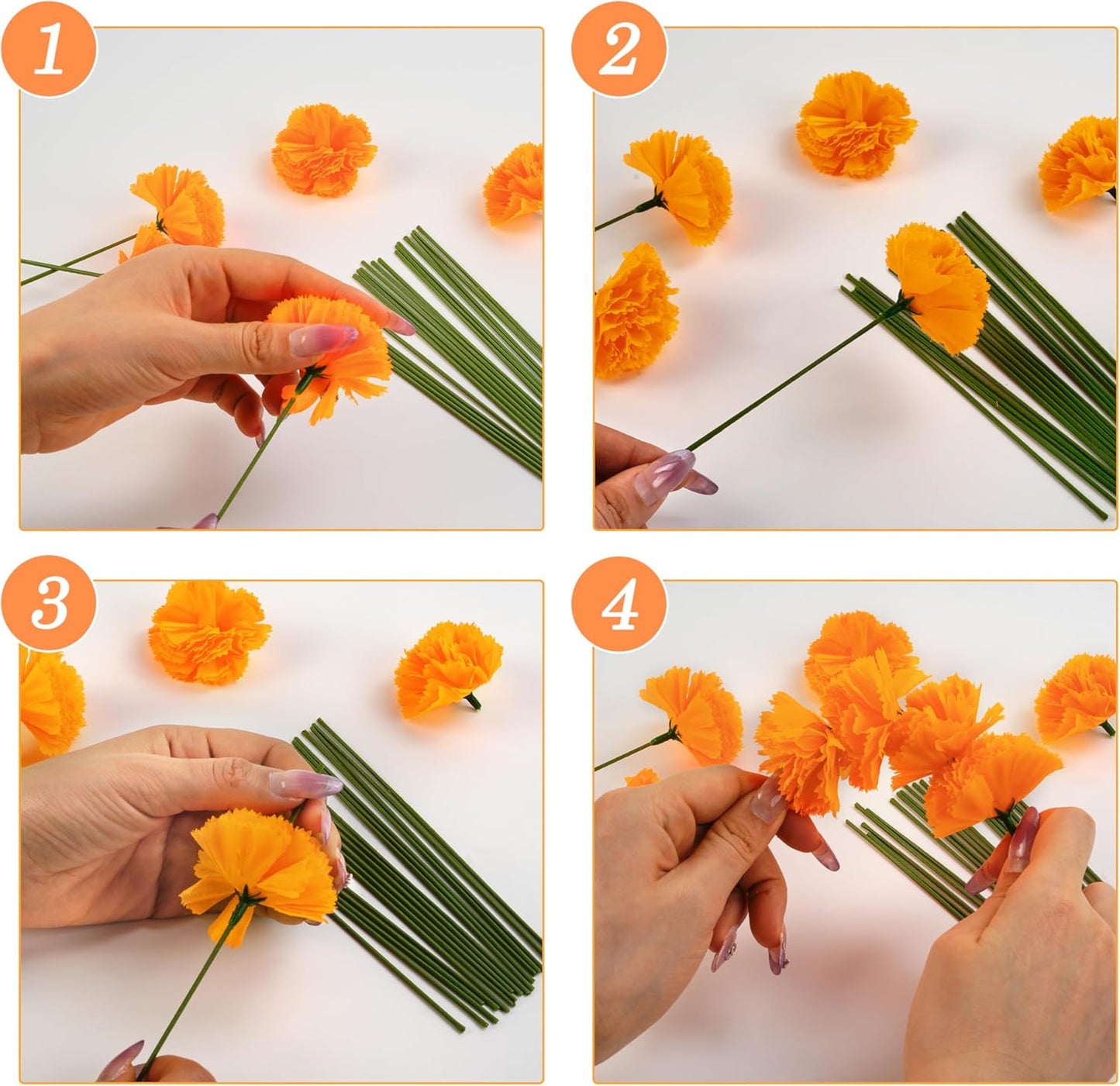 30 Pcs Artificial Marigold Flowers,2" Silk Marigold Flower Heads with Stems,Orange Flowers Artificial for Diwali Decor,Indian Wedding,Home,DIY Wreath Garland,Day of The Dead Decorations