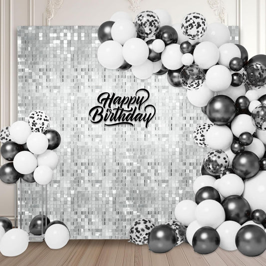 24PCS Silver Shimmer Wall Backdrop, Square Sequin Backdrops Panel, Glitter Wall Background for Birthdays, Weddings, Christmas, Engagements, Disco Bachelorette Party Decoration (4FTx6FT)