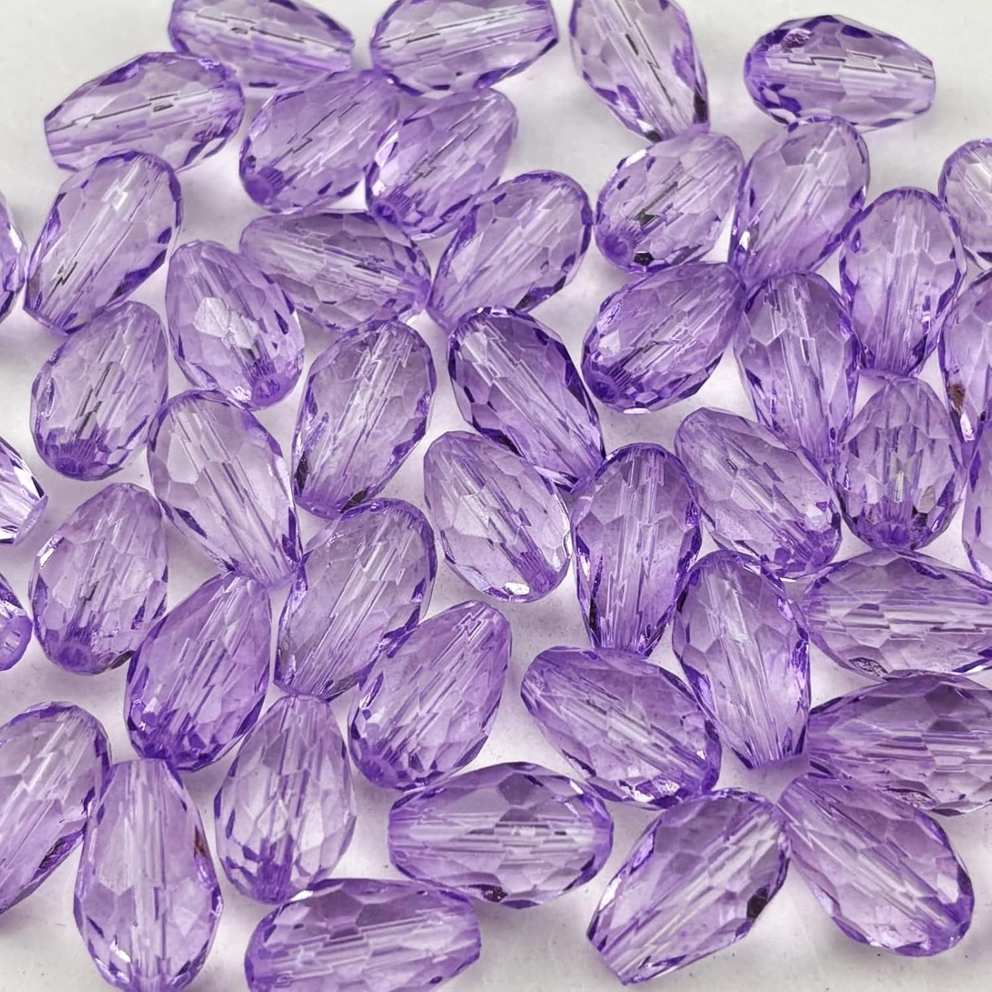 130pcs 6x8mm Teardrop Crystal Glass Beads for Jewelry Making, Faceted Vertical Hole Teardrop Glass Spacer Beads for Wind Chimes Bracelet Earring Necklace DIY Craft(Crystal Purple)