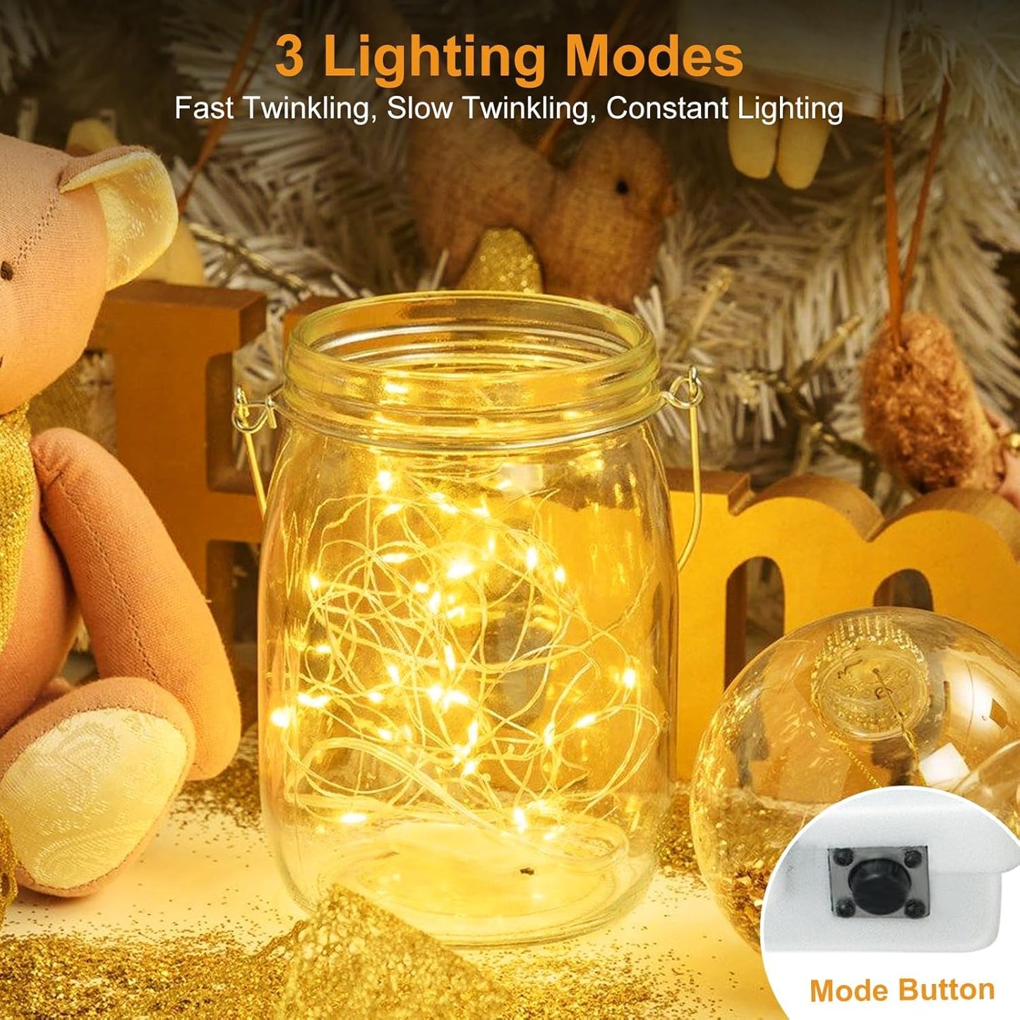 btfarm 50 Pack Fairy Lights Battery Operated [3 Modes], 7ft 20 Led Twinkle Lights String Lights Waterproof Bulk Small Mini Silver Wire for Christmas Mason Jars Wedding Table Centerpiece, Warm White