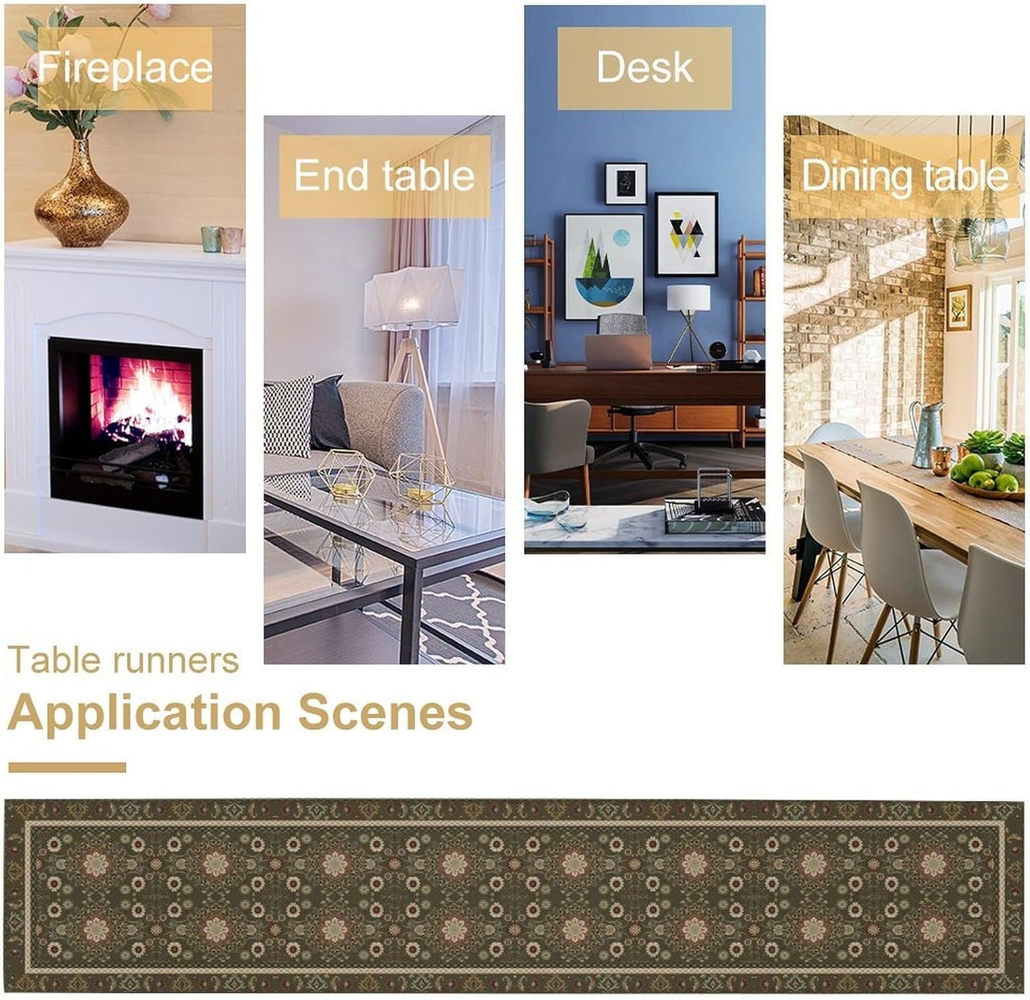 Vintage Boho Floral Table Runner, Rustic Country Farmhouse Brown Bohemia Flower Pattern for Home Kitchen Table Decor Dining Coffee Room Party Decor 13x36in