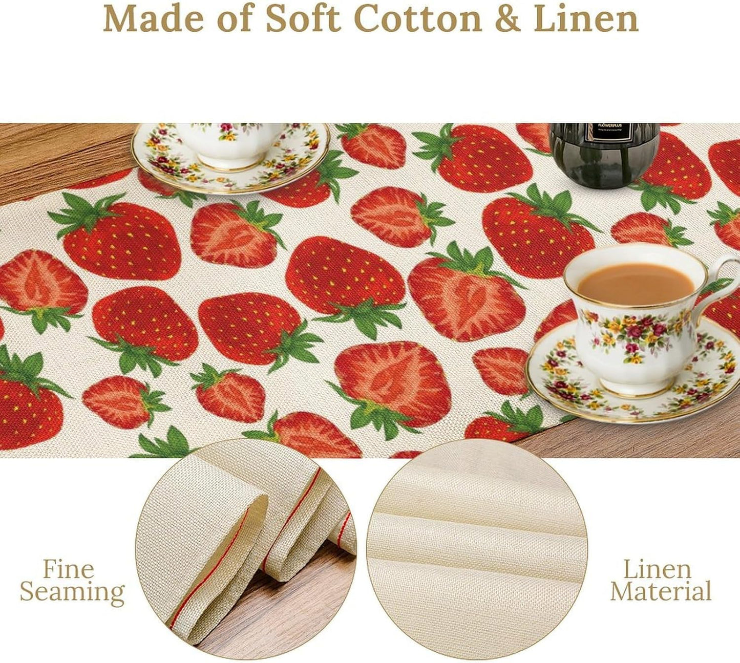 Strawberry Table Runner,Spring Summer Fruit Print Table Runner for Kitchen Dining Table Home Party Decoration 13x90 Inch